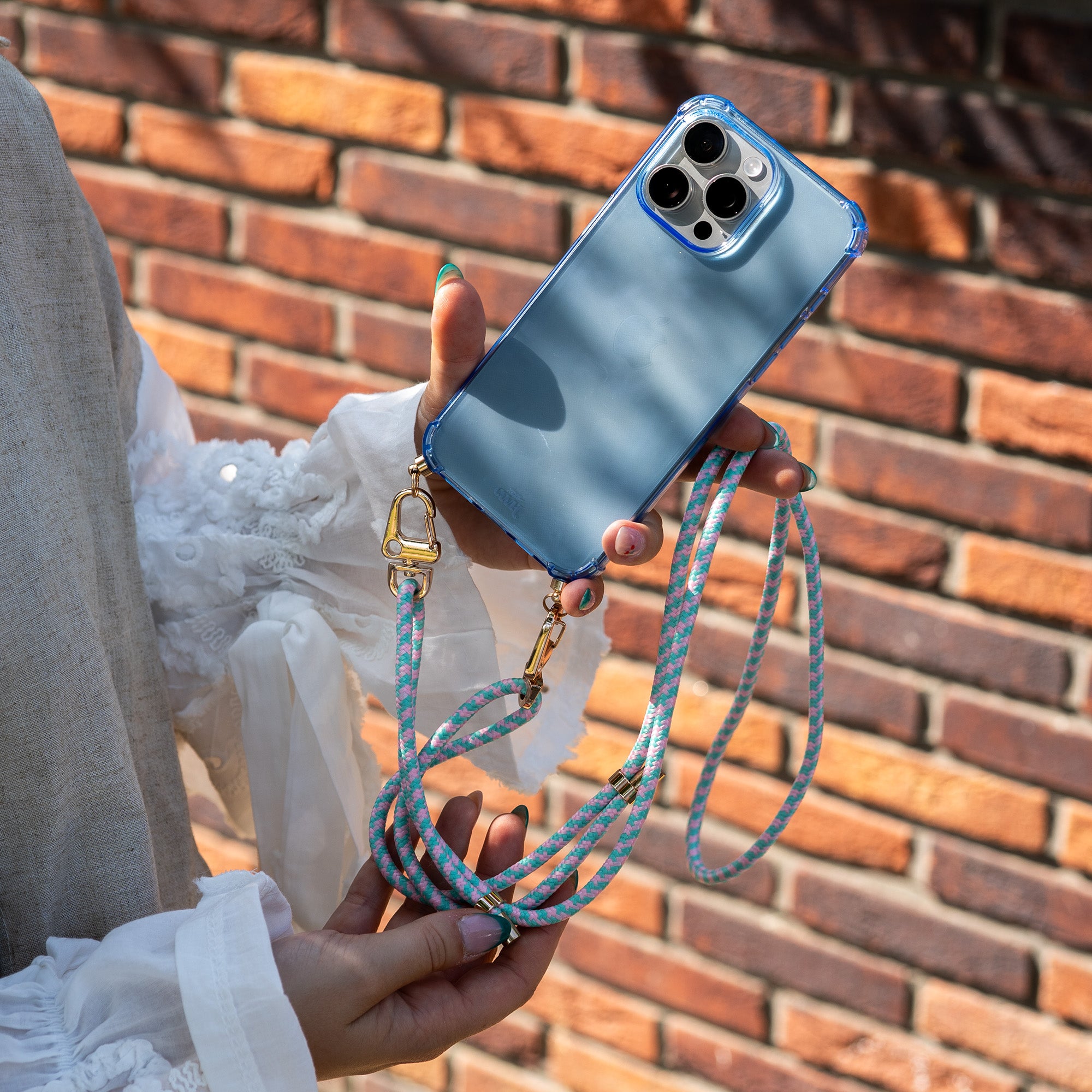 xoxo Wildhearts - iPhone 14 - Aqua Pink Cord Case Blue