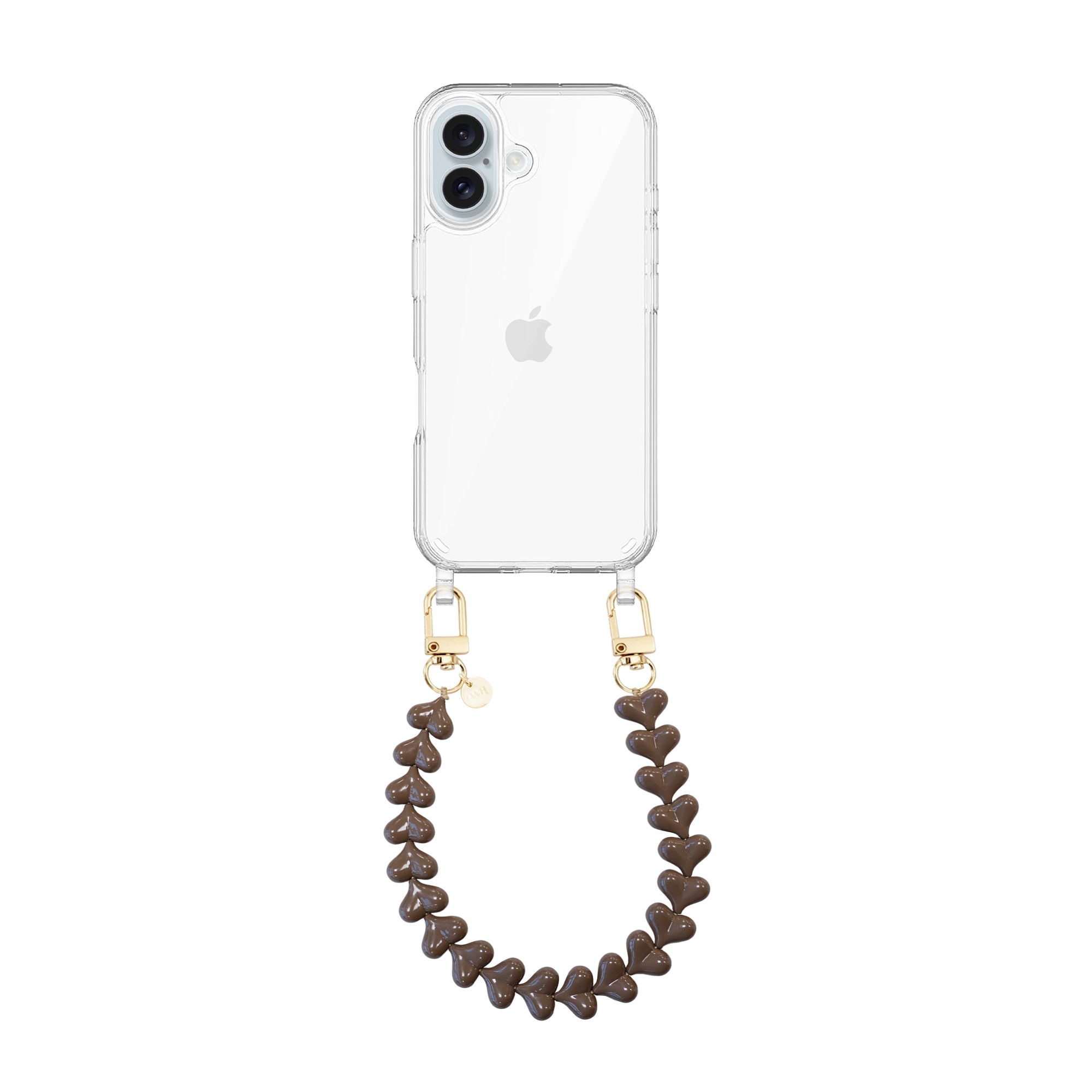 xoxo Wildhearts iPhone 16 Plus - Funky Hearts (Dark Brown) Transparant Cord Case