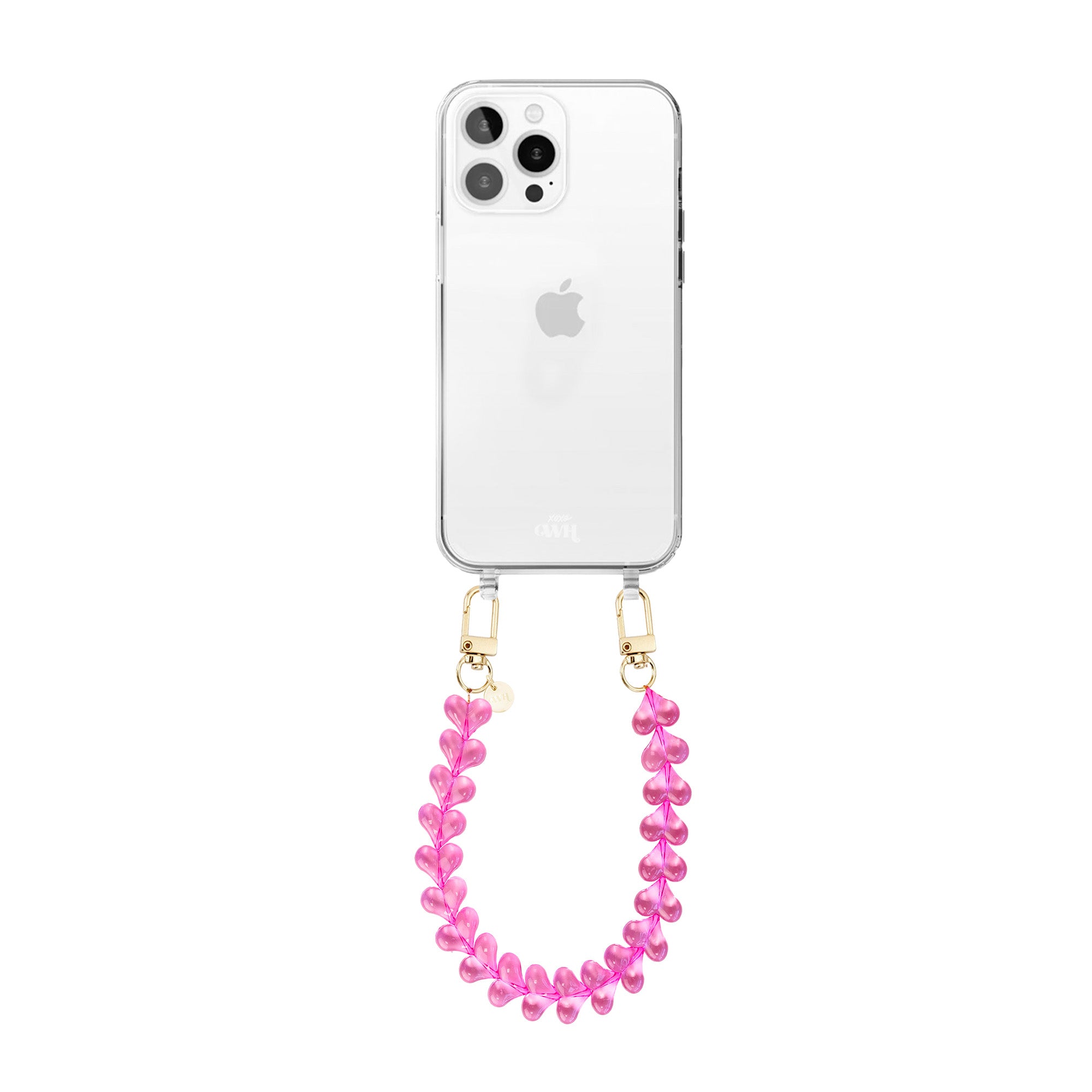 xoxo Wildhearts - iPhone 13 Pro - Funky Hearts (Transparent Pink) Transparant Cord Case