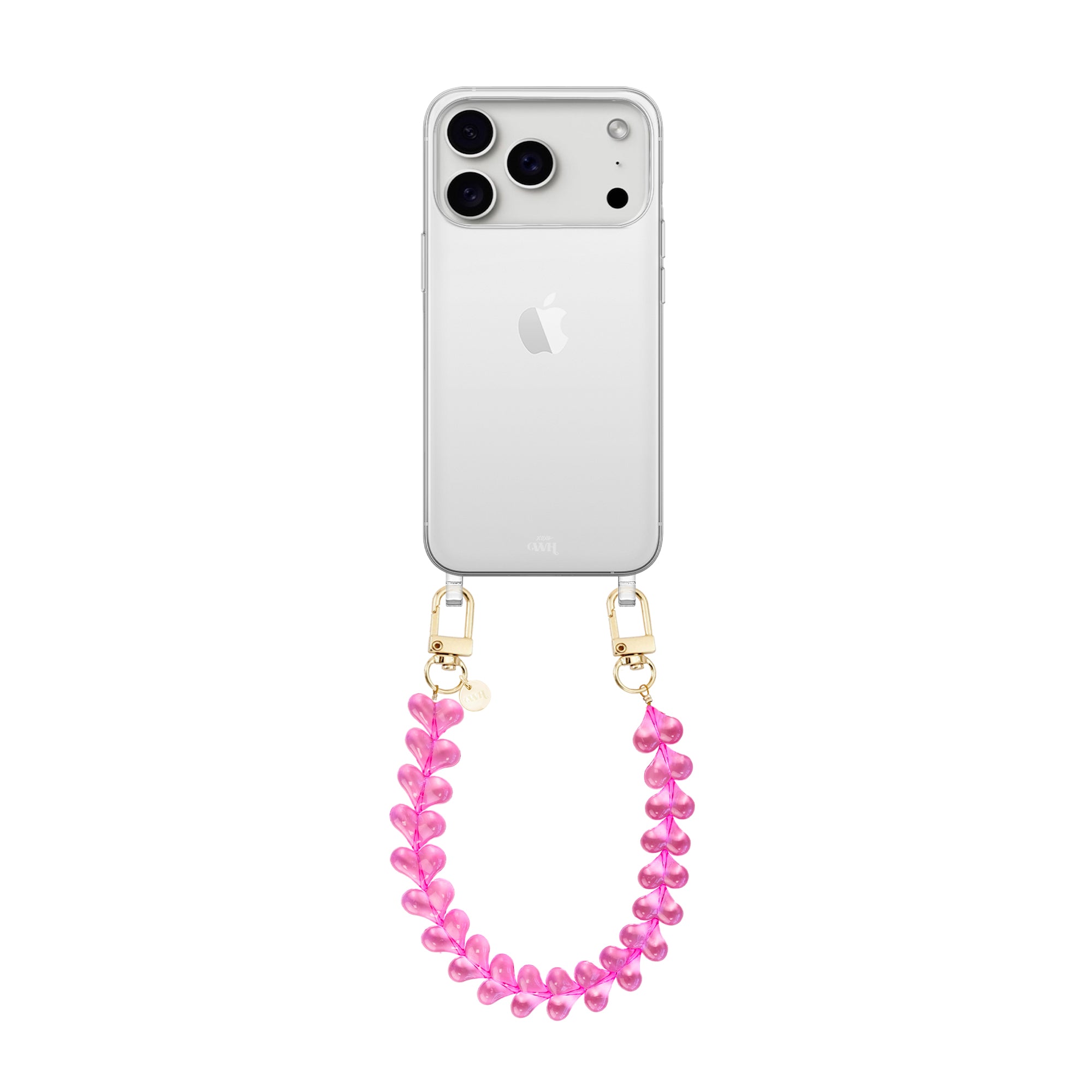xoxo Wildhearts iPhone 17 Pro Max - Funky Hearts (Transparent Pink) Transparant Cord Case