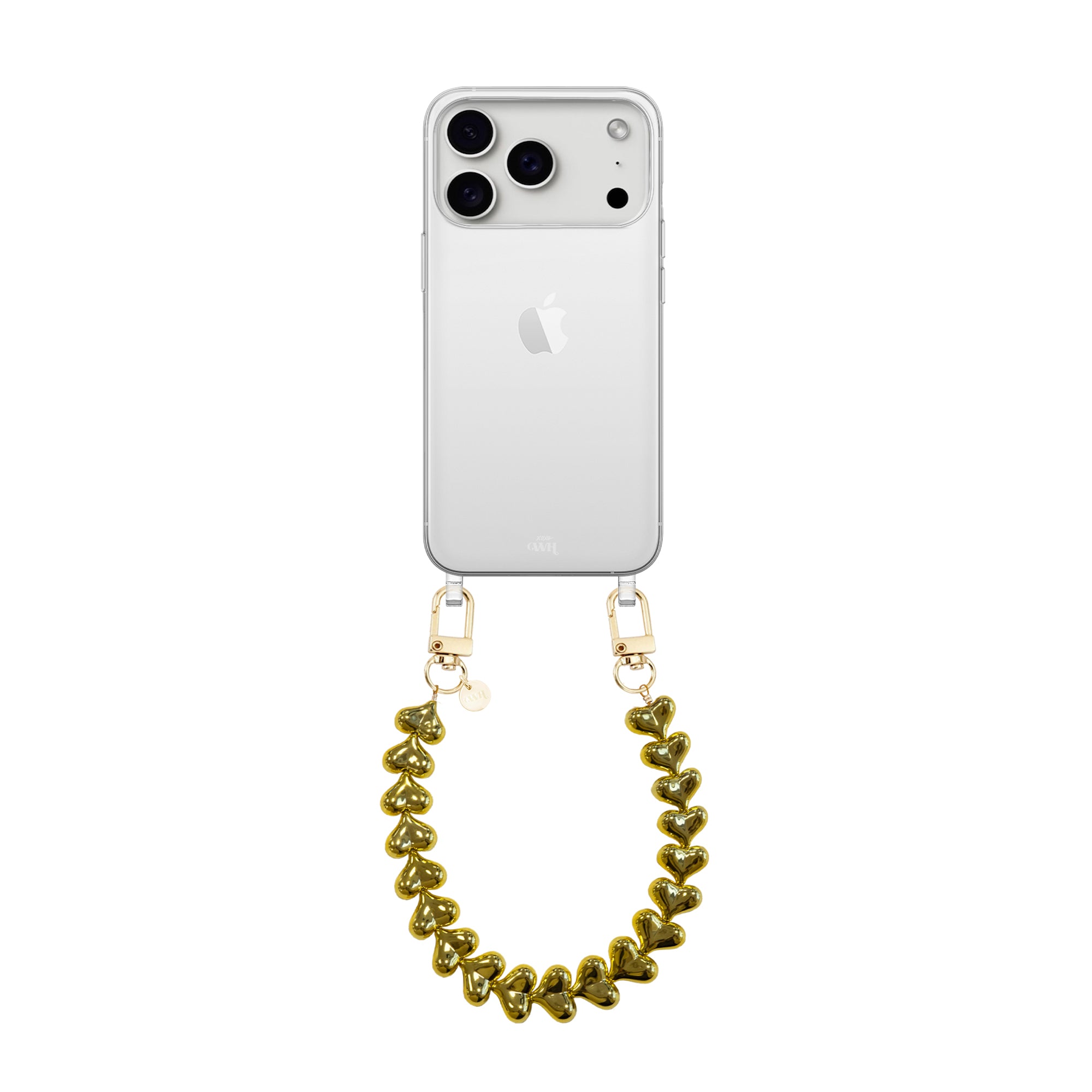 xoxo Wildhearts iPhone 17 Pro Max - Funky Hearts (Gold) Transparant Cord Case