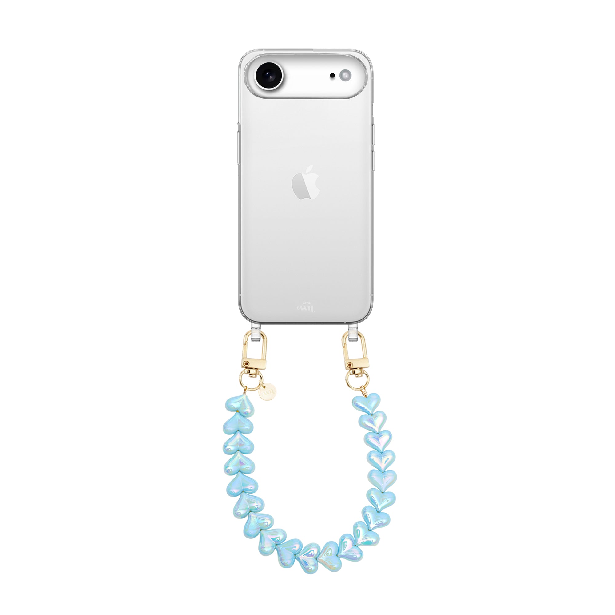 xoxo Wildhearts iPhone 17 Air - Funky Hearts (Blue Metallic) Transparant Cord Case