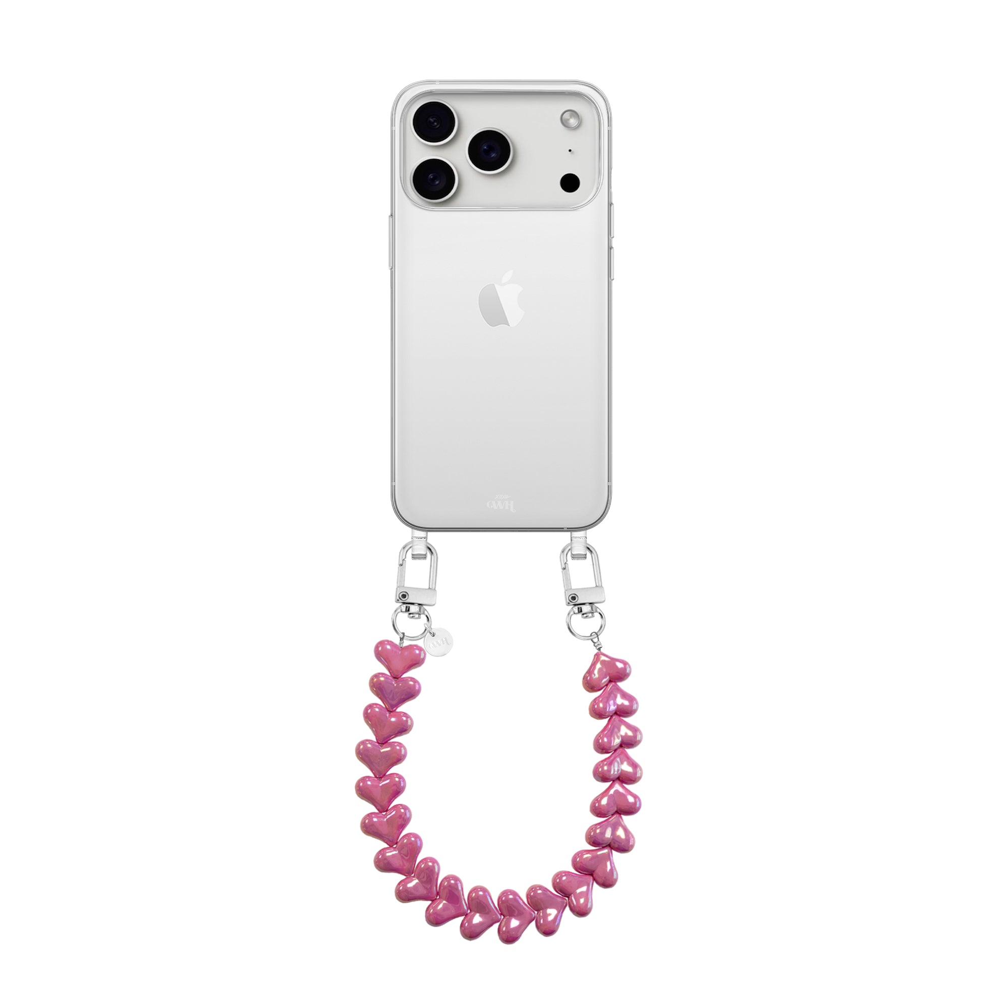 xoxo Wildhearts iPhone 17 Pro Max - Funky Hearts (Fuchia Metal) Transparant Cord Case