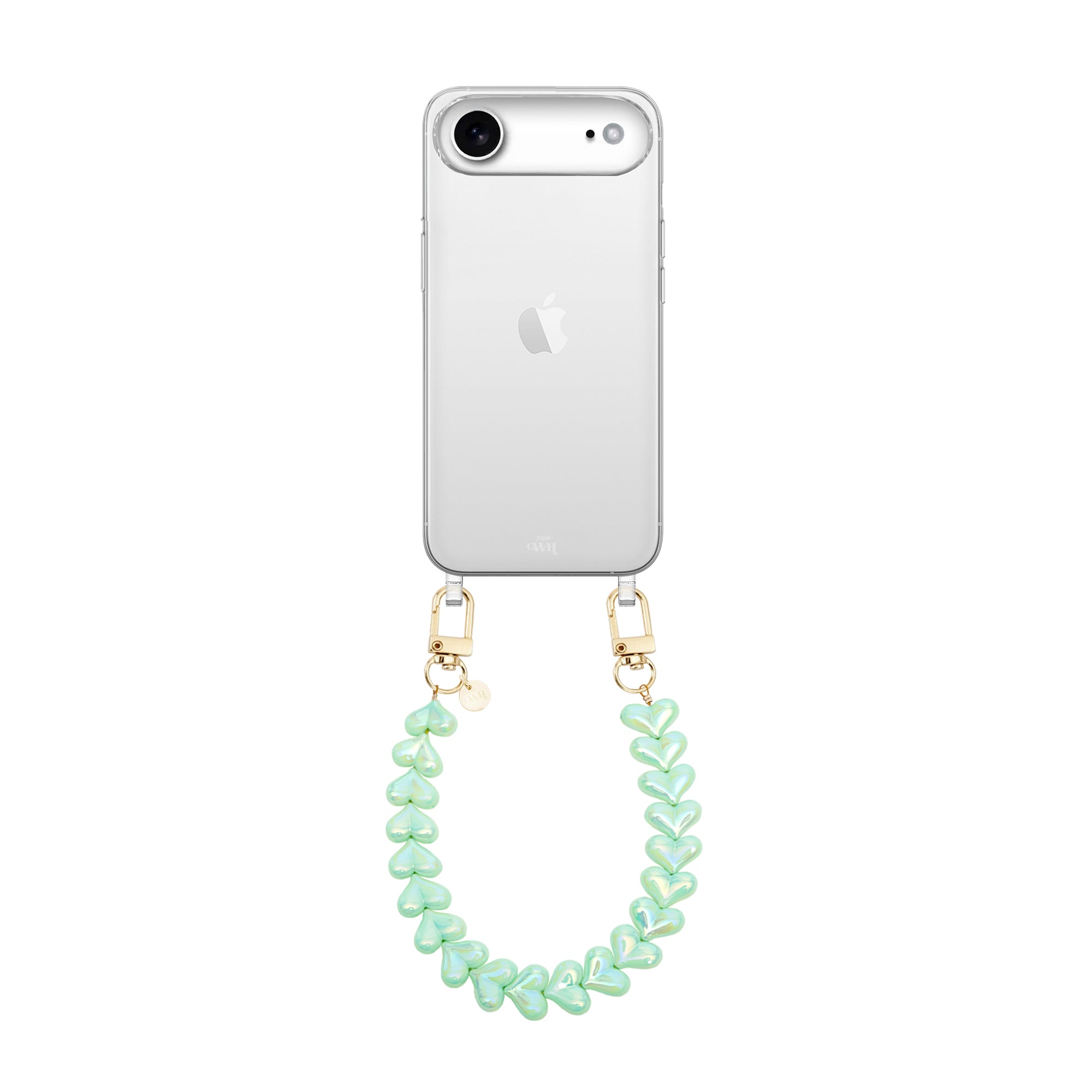 xoxo Wildhearts iPhone 17 Air - Funky Hearts (Green Metallic) Transparant Cord Case