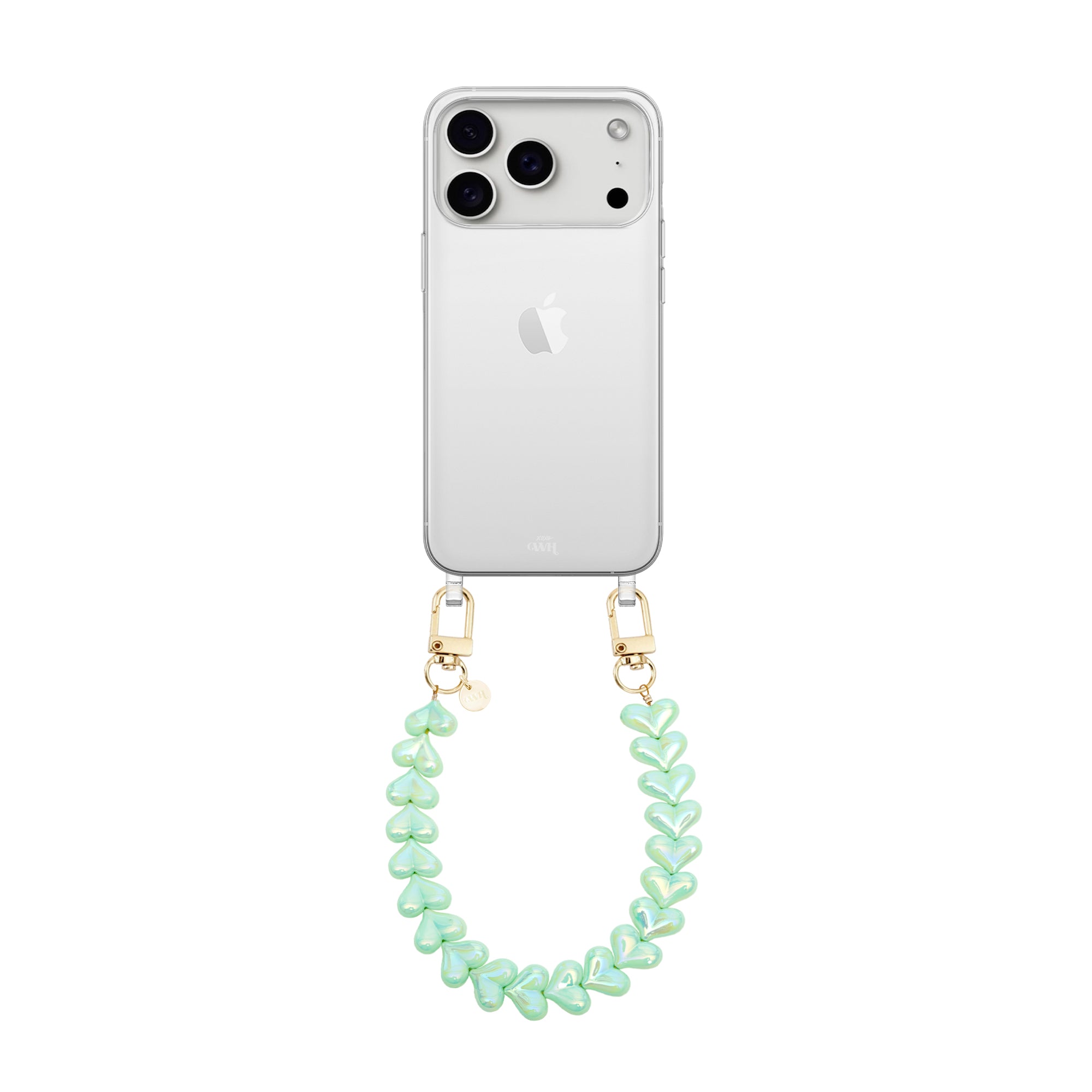 xoxo Wildhearts iPhone 17 Pro Max - Funky Hearts (Green Metallic) Transparant Cord Case