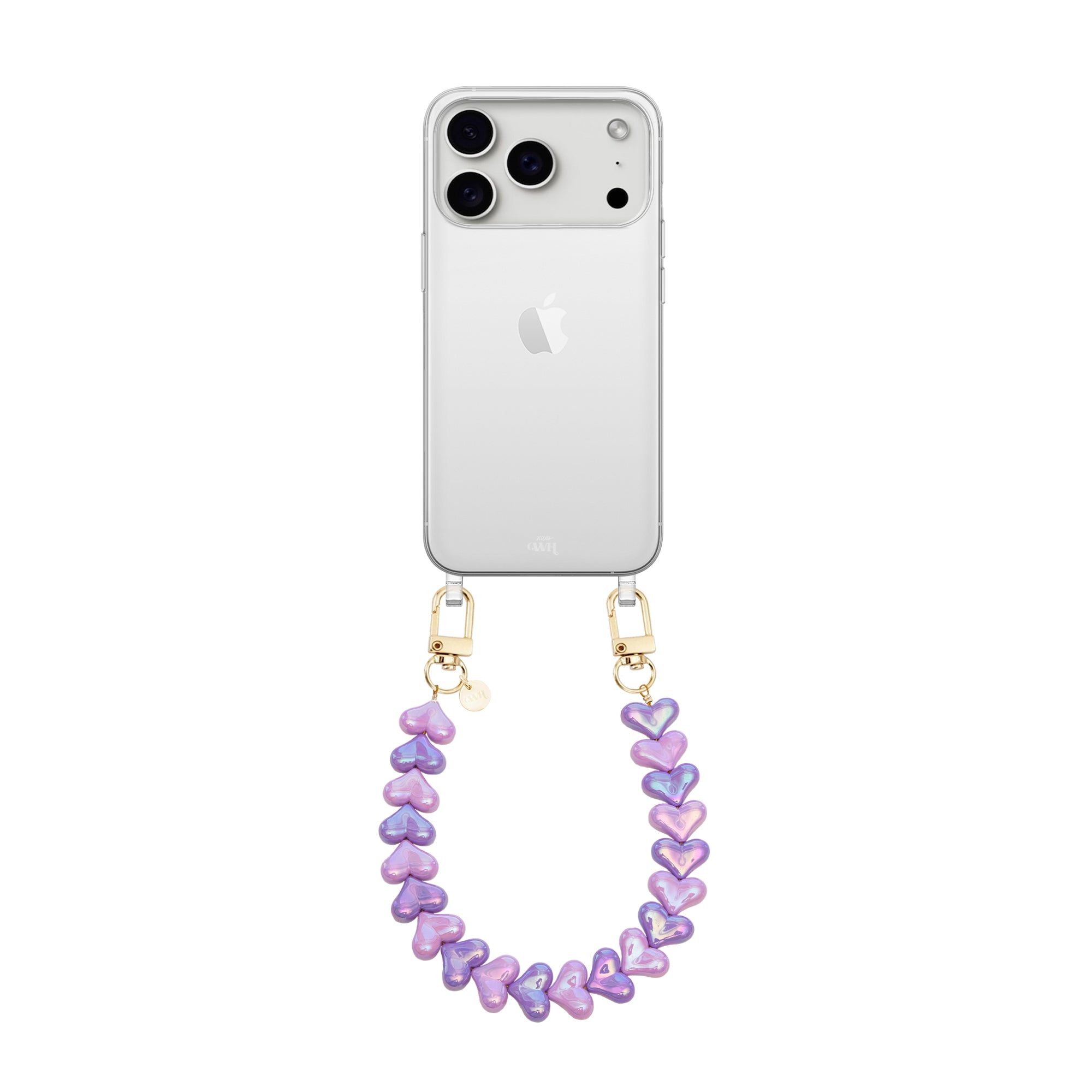 xoxo Wildhearts iPhone 17 Pro Max - Funky Hearts (Pink & Purple Metallic) Transparant Cord Case