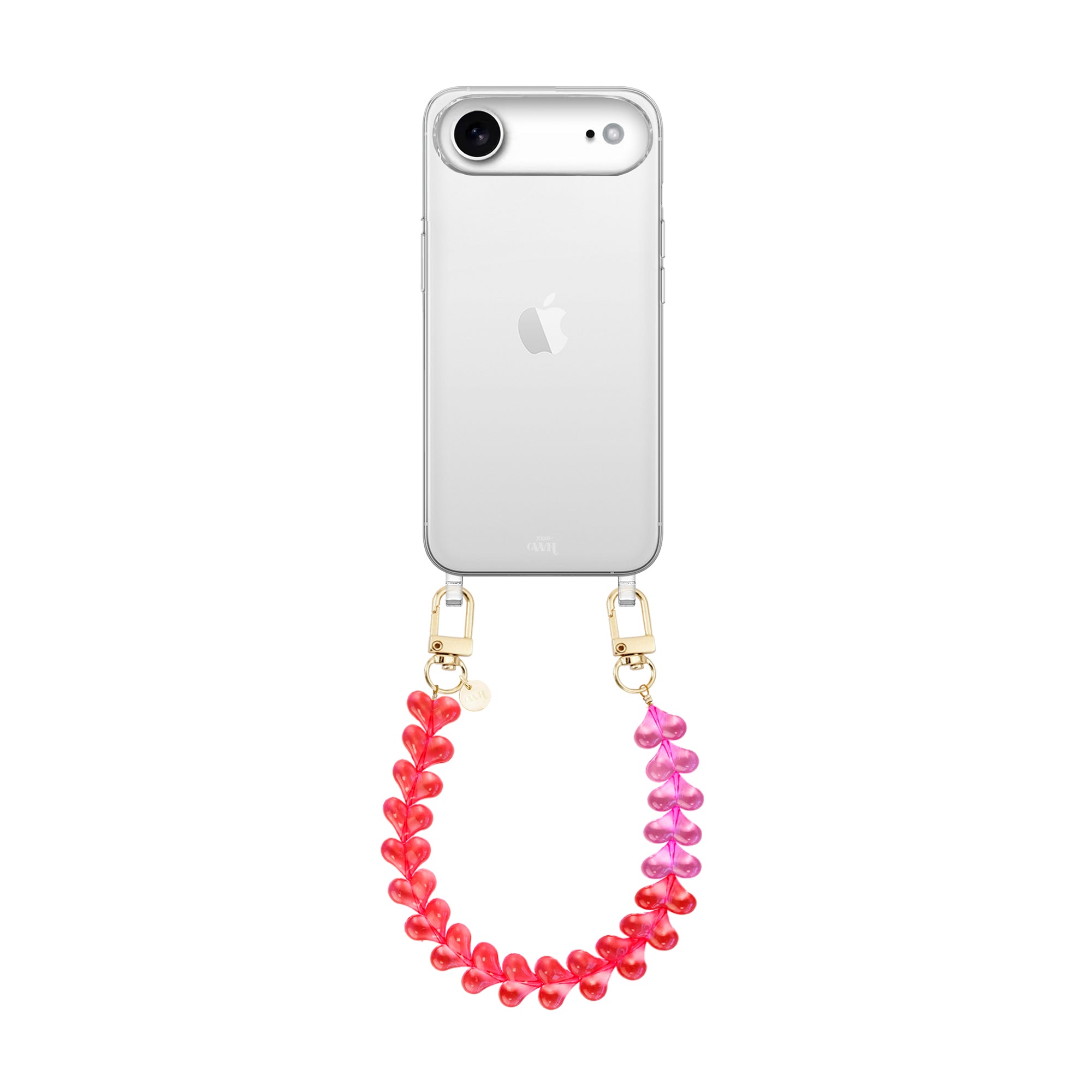 xoxo Wildhearts iPhone 17 Air - Funky Hearts (Transparent Pink & Red) Transparant Cord Case