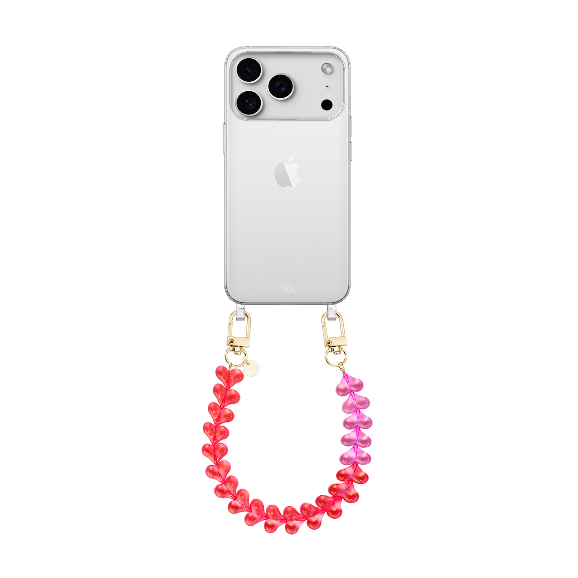 xoxo Wildhearts iPhone 17 Pro Max - Funky Hearts (Transparent Pink & Red) Transparant Cord Case
