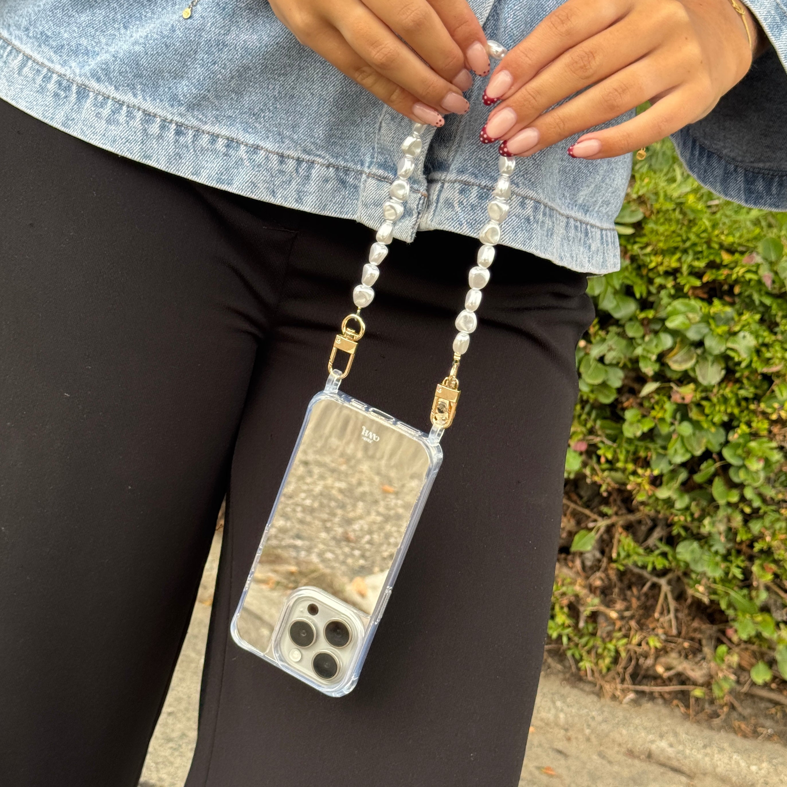 xoxo Wildhearts iPhone 14 - Pearlfection Mirror Cord Case - Short cord