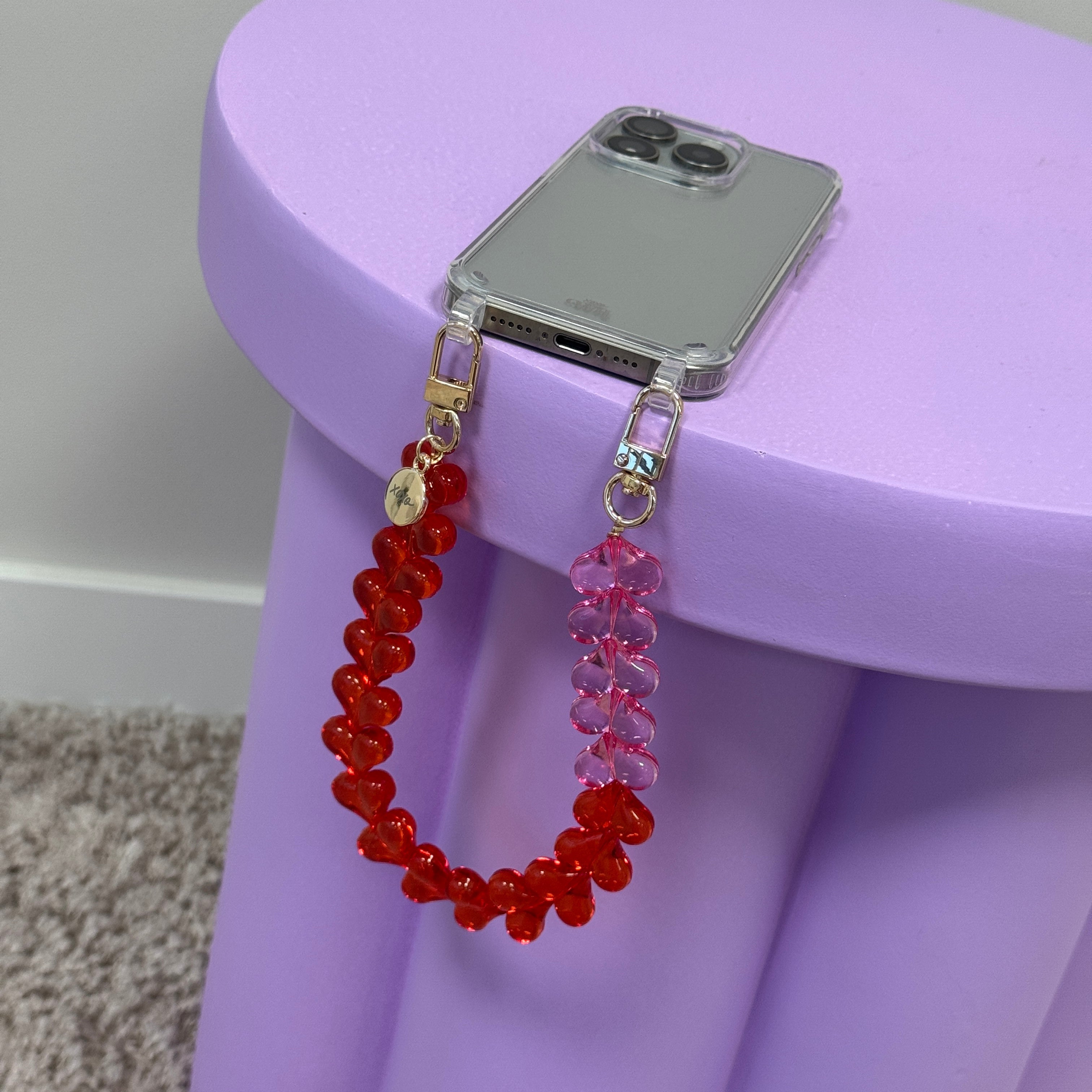 xoxo Wildhearts iPhone 17 - Funky Hearts (Transparent Pink & Red) Transparant Cord Case