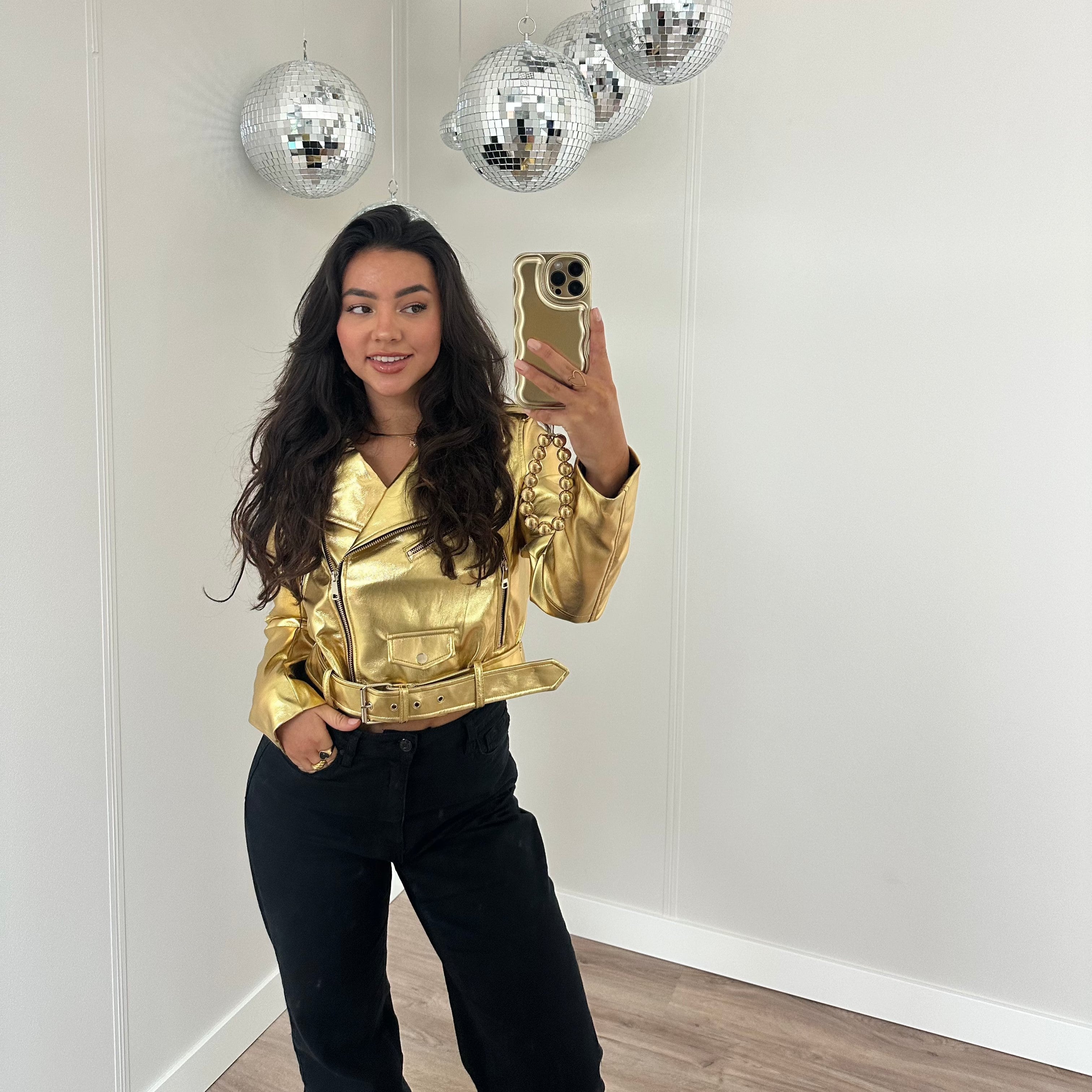 xoxo Wildhearts - Wavy case Gold met Goldy beads (easy cord) - iPhone 14 Pro Max