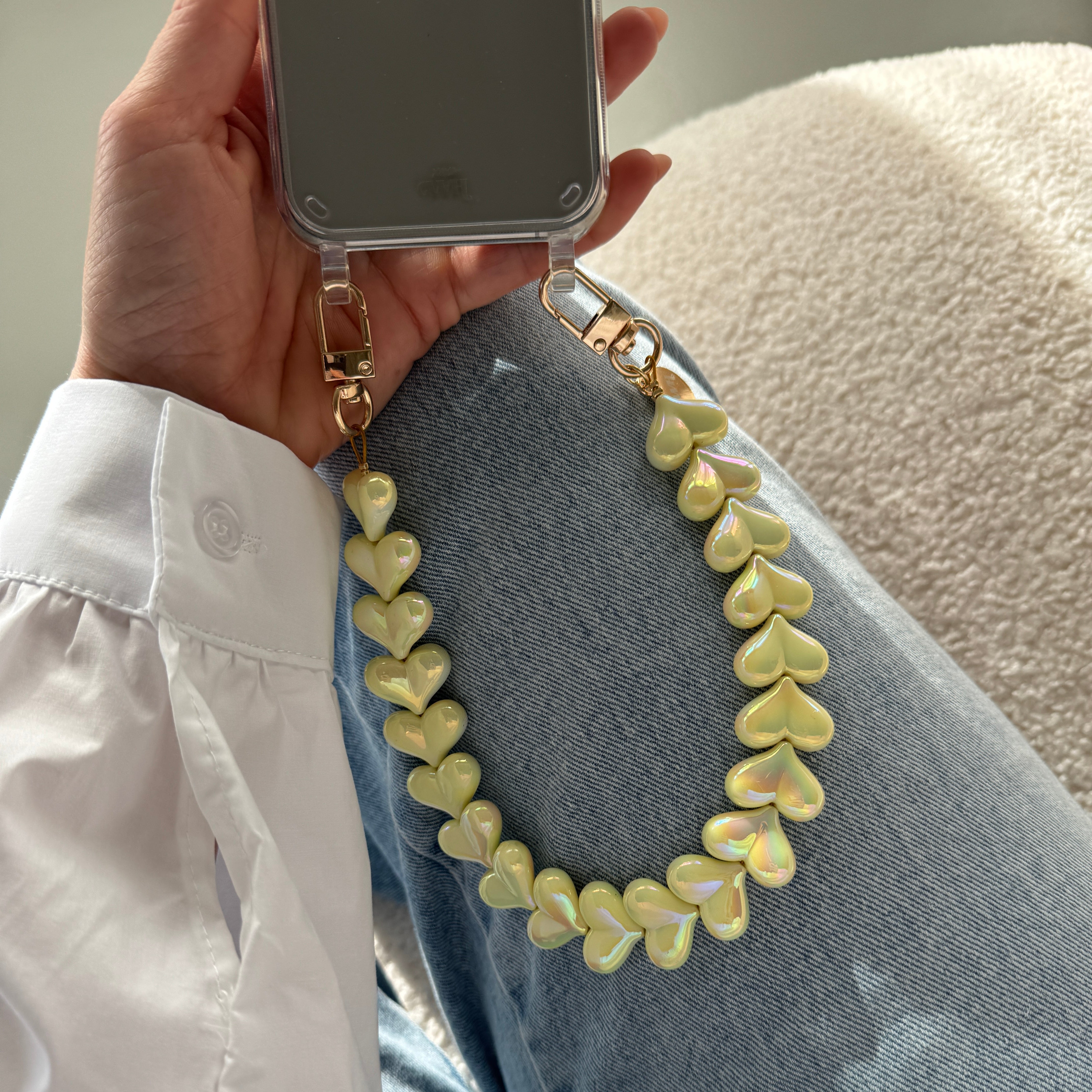 xoxo Wildhearts iPhone 16 Pro Max - Funky Hearts (Yellow Metallic) Transparant Cord Case