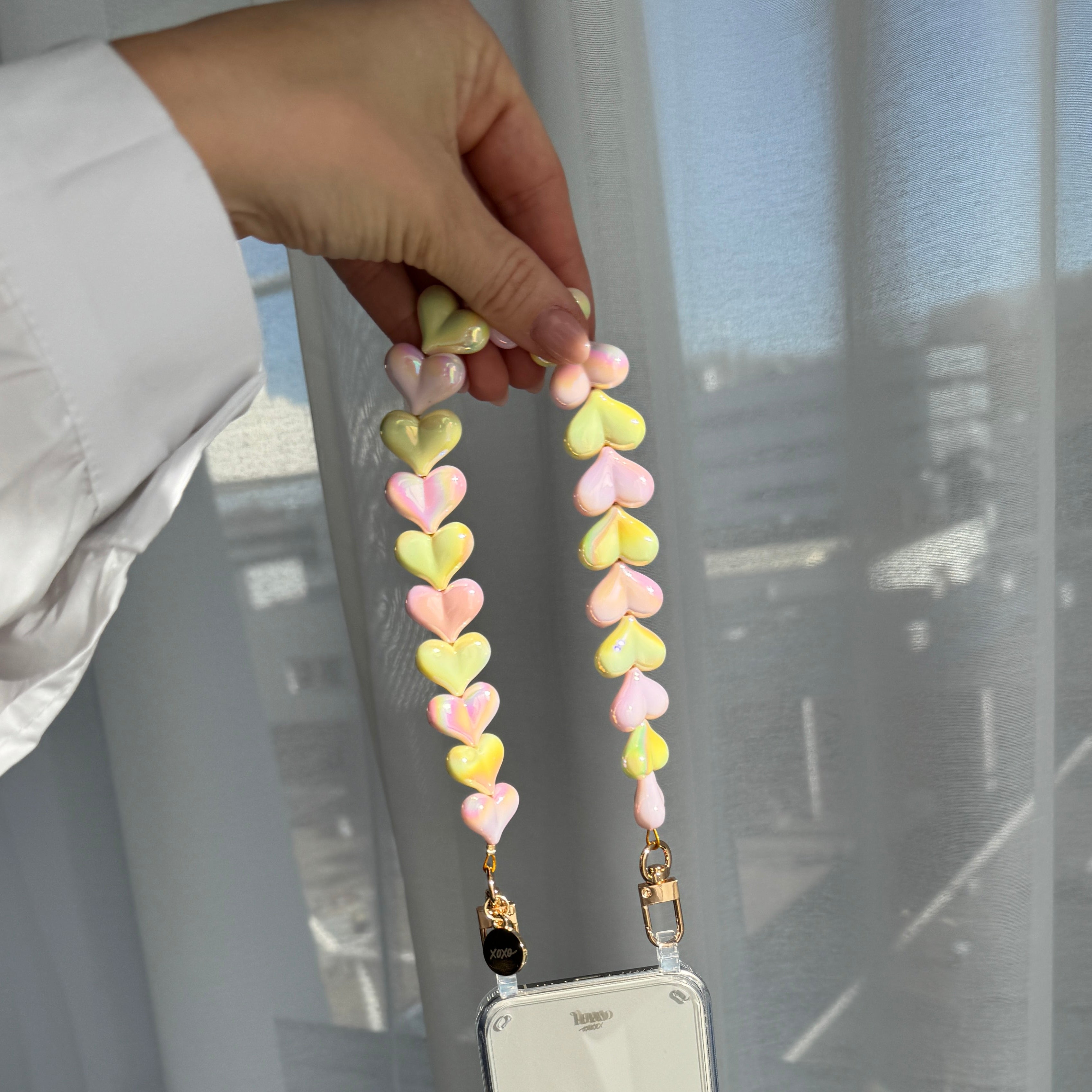 xoxo Wildhearts iPhone 13 Mini - Funky Hearts (Pink & Yellow Metallic) Transparant Cord Case