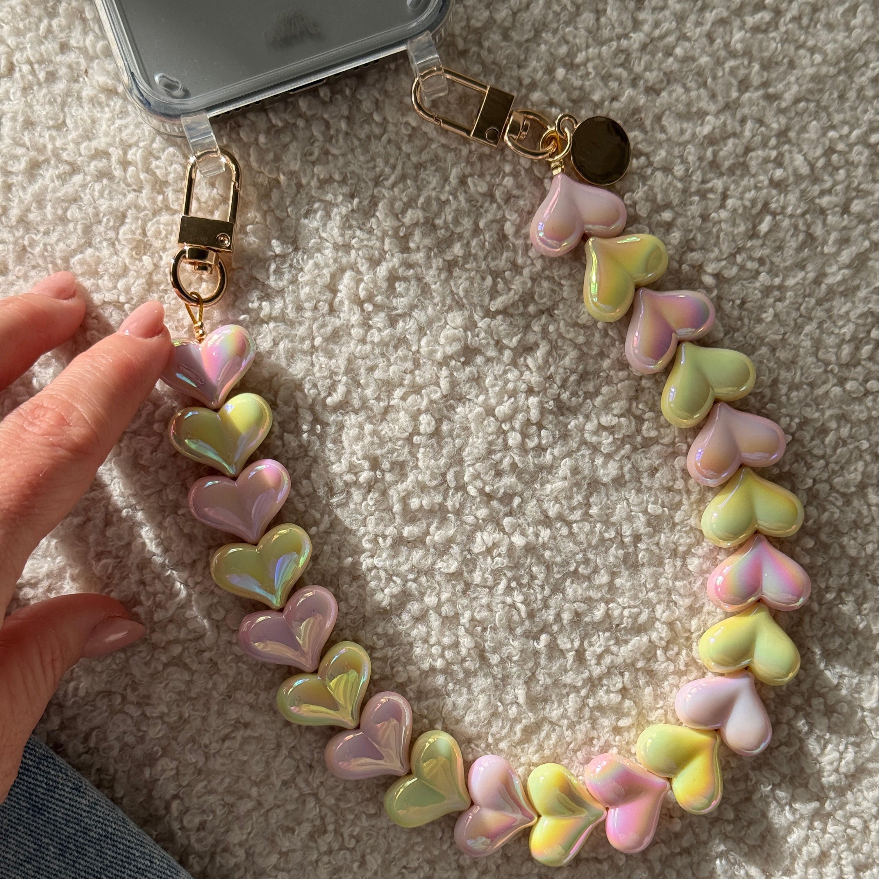 xoxo Wildhearts iPhone 12 - Funky Hearts (Pink & Yellow Metallic) Transparant Cord Case