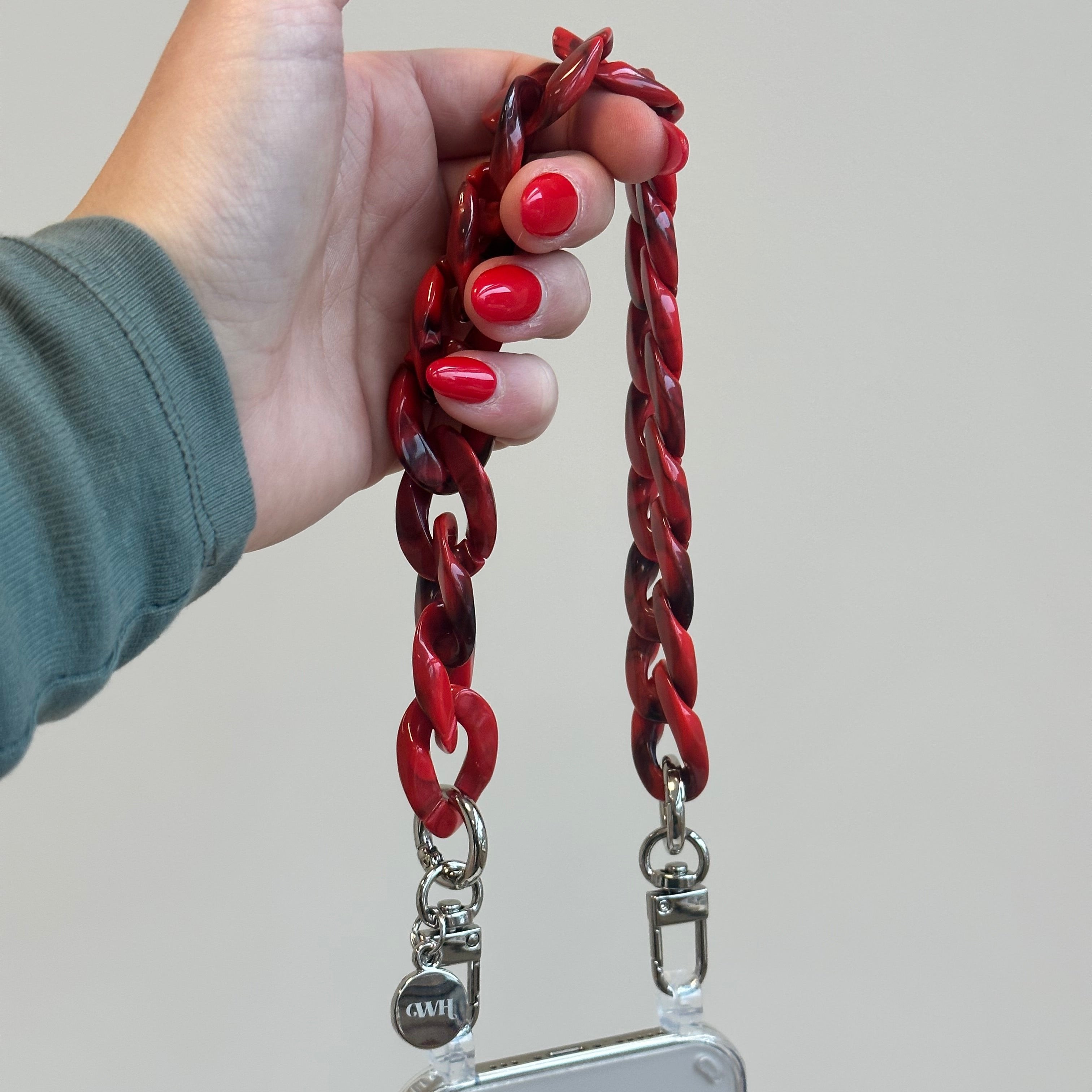 xoxo Wildhearts - iPhone 13 Pro Max - Red Roses Transparant Cord Case - Short Cord