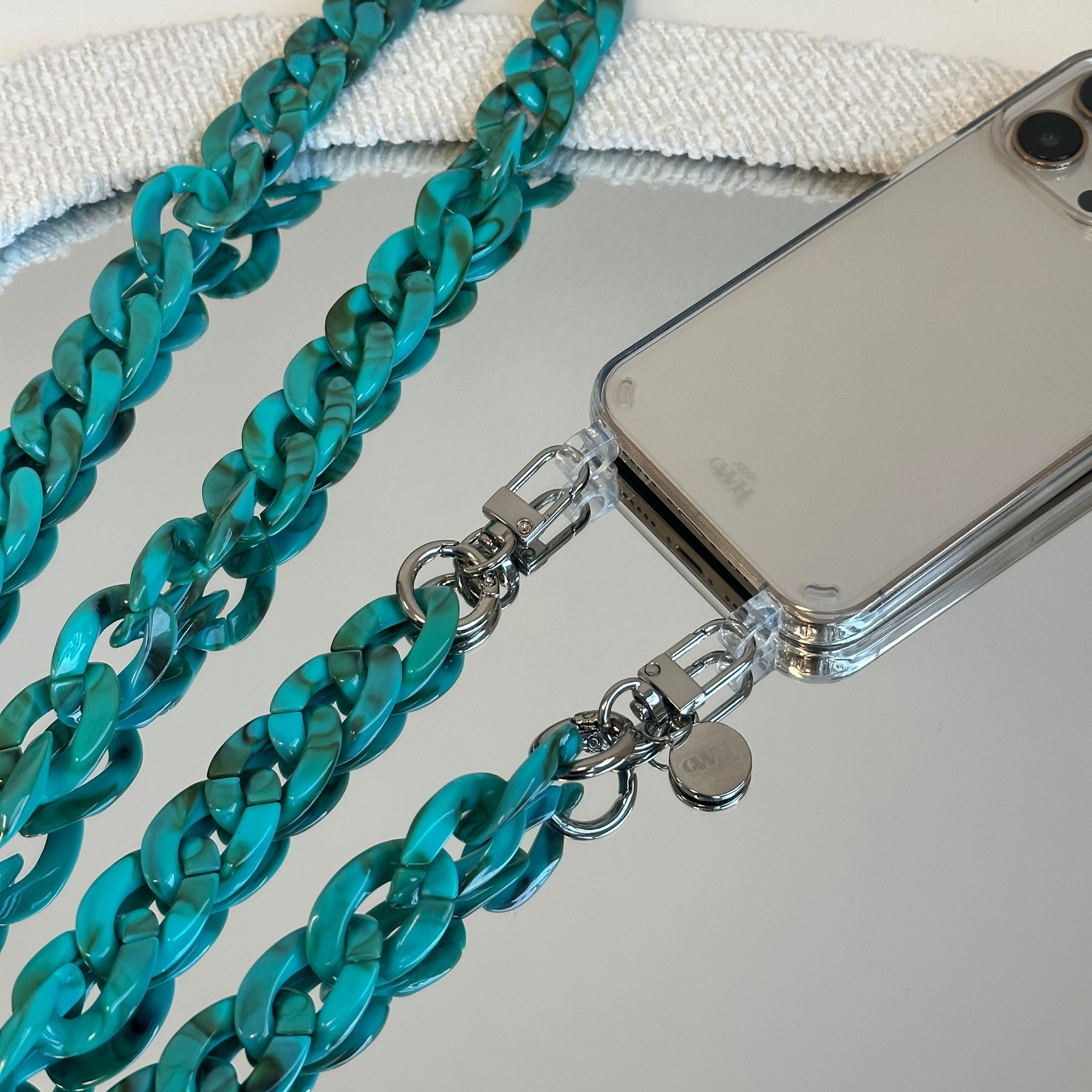 xoxo Wildhearts iPhone 17 Air - Blue Ocean Transparant Cord Case - Long Cord