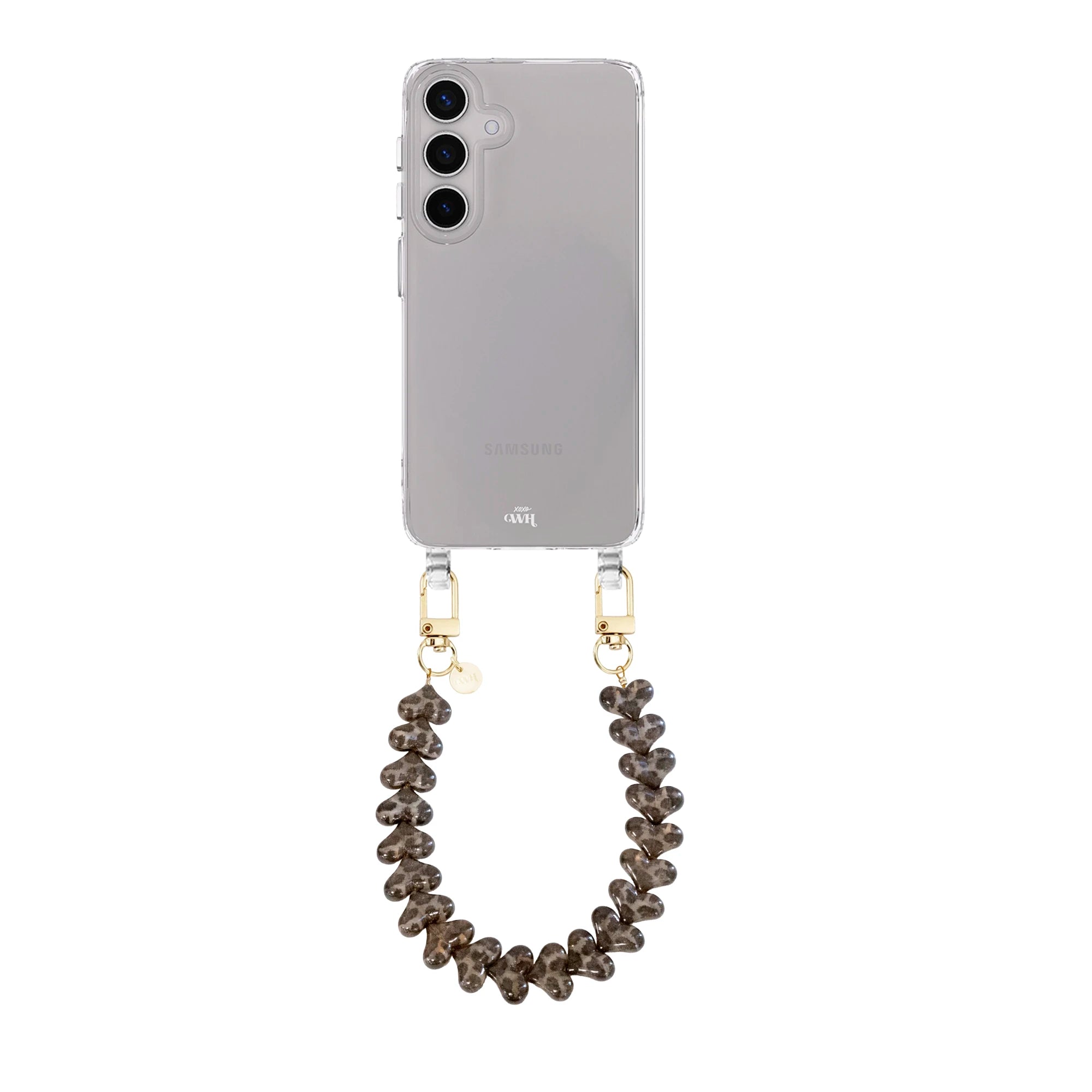 Funky Hearts Leopard Transparant Cord Case - Samsung Galaxy S23 Plus