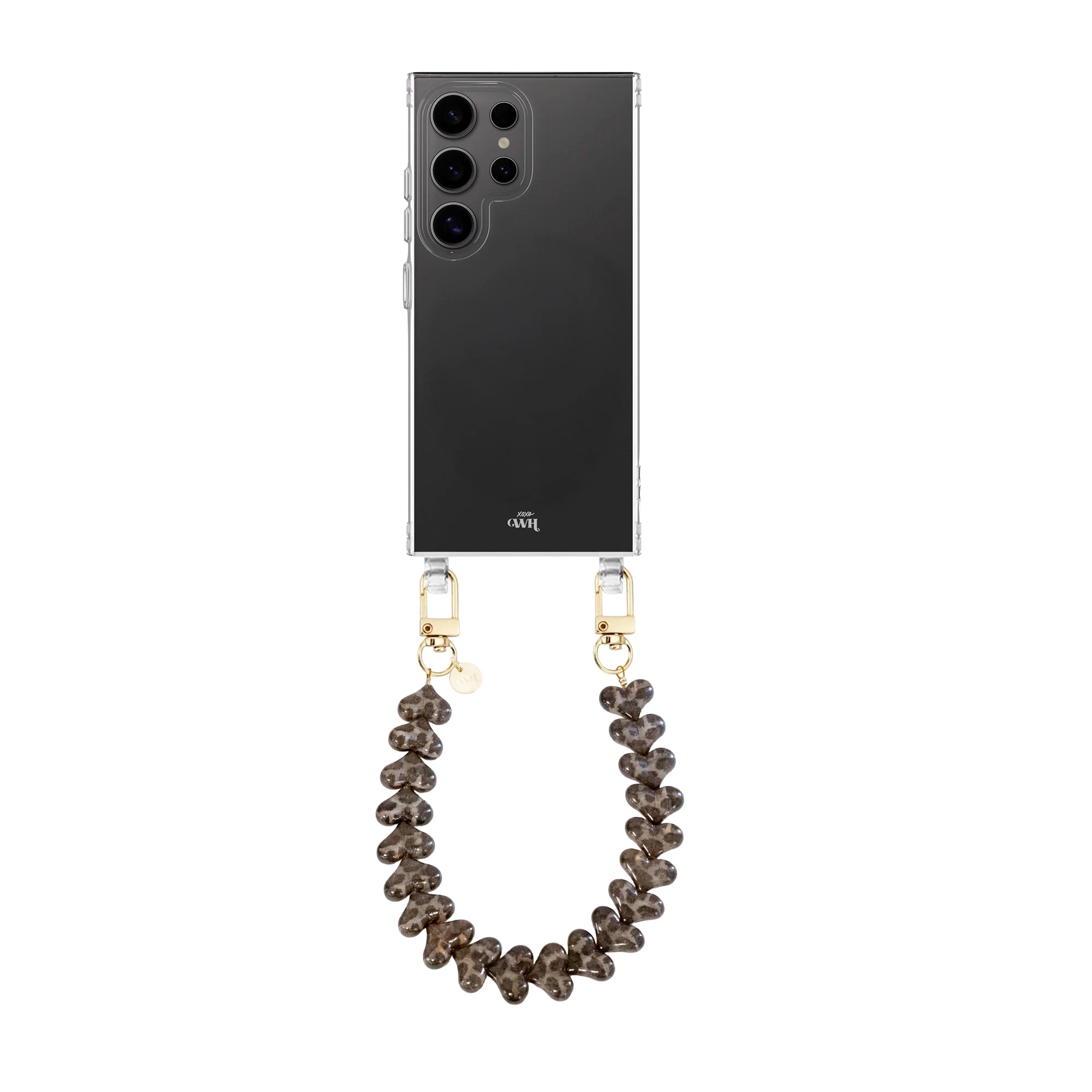 Funky Hearts Leopard Transparant Cord Case - Samsung Galaxy S23 Ultra