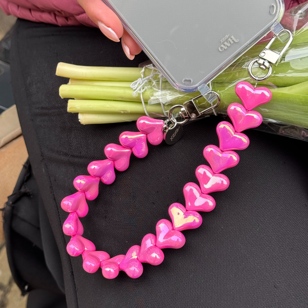 xoxo Wildhearts iPhone 17 Pro Max - Funky Hearts (Fuchia Metal) Transparant Cord Case