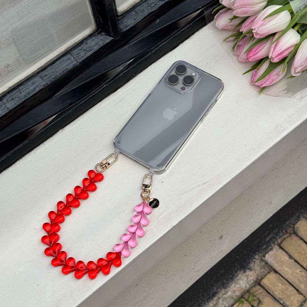 xoxo Wildhearts iPhone 17 - Funky Hearts (Transparent Pink & Red) Transparant Cord Case