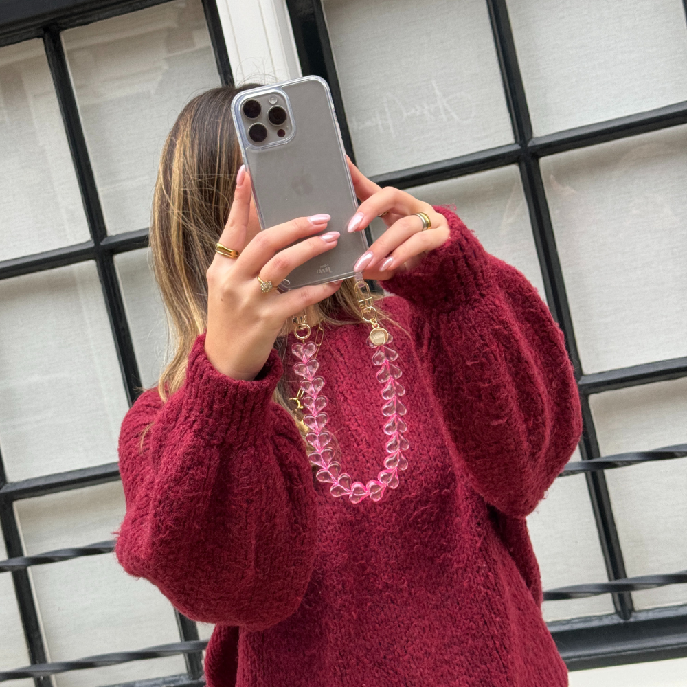 xoxo Wildhearts iPhone 17 Air - Funky Hearts (Transparent Pink) Transparant Cord Case