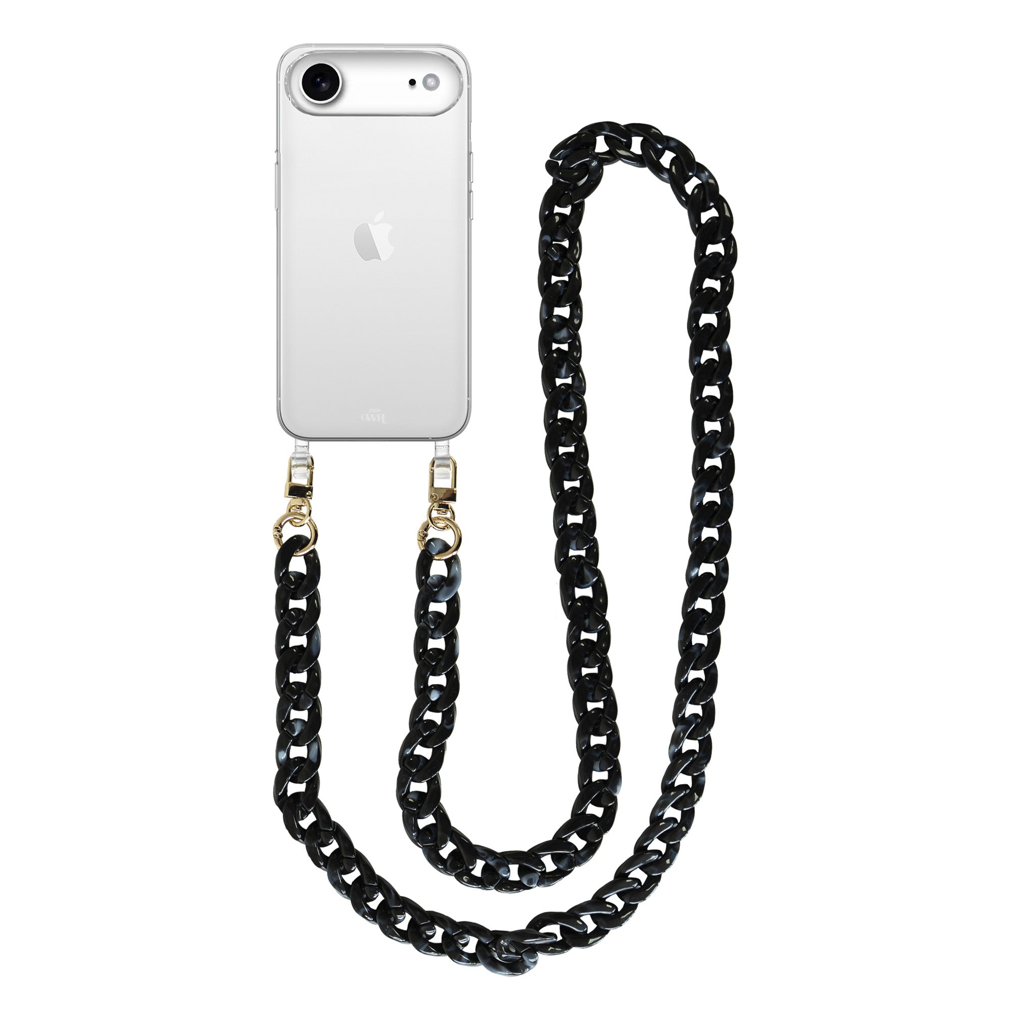 xoxo Wildhearts iPhone 17 Air - Marble Black Transparant Cord Case - Long Cord