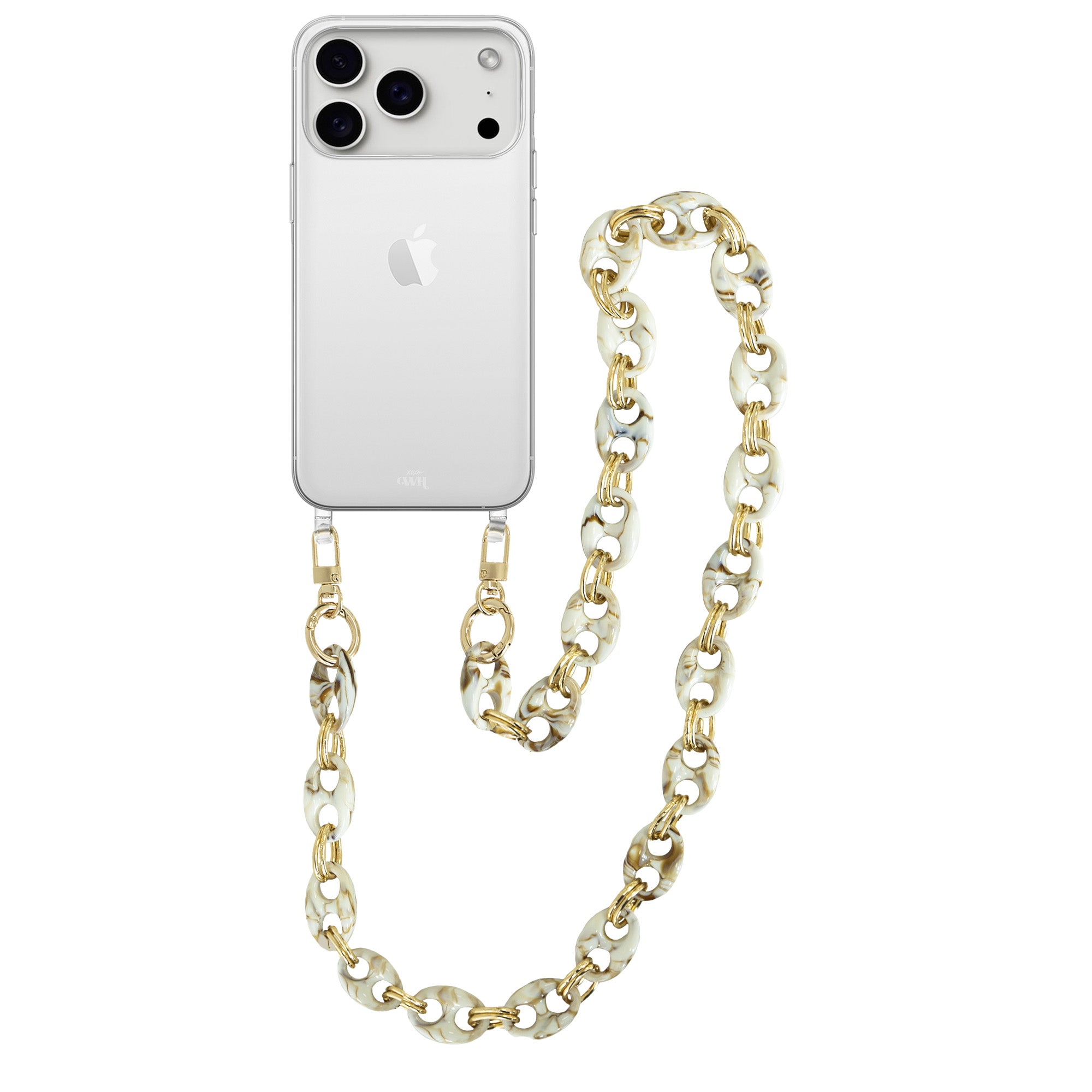xoxo Wildhearts iPhone 17 Pro Max - Marble Creme Transparant Cord Case - Long Cord
