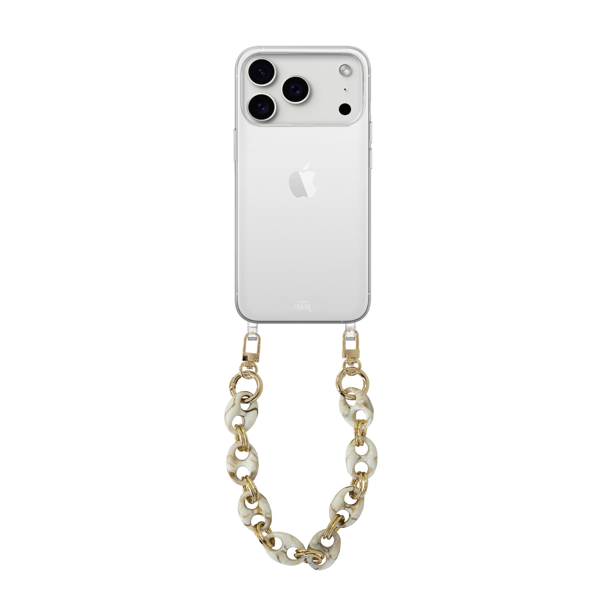 xoxo Wildhearts iPhone 17 Pro Max - Marble Creme Transparant Cord Case - Short Cord