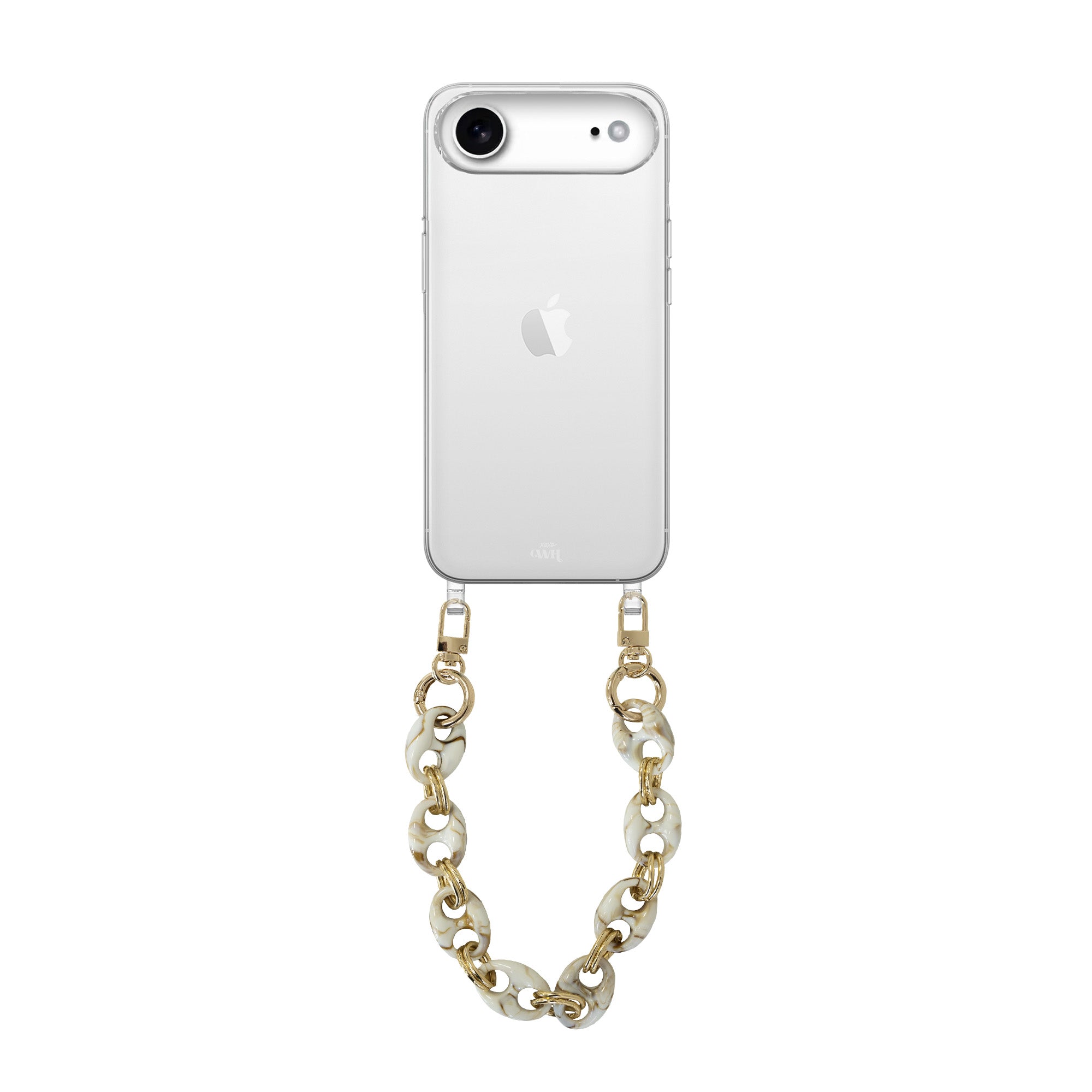 xoxo Wildhearts iPhone 17 Air - Marble Creme Transparant Cord Case - Short Cord