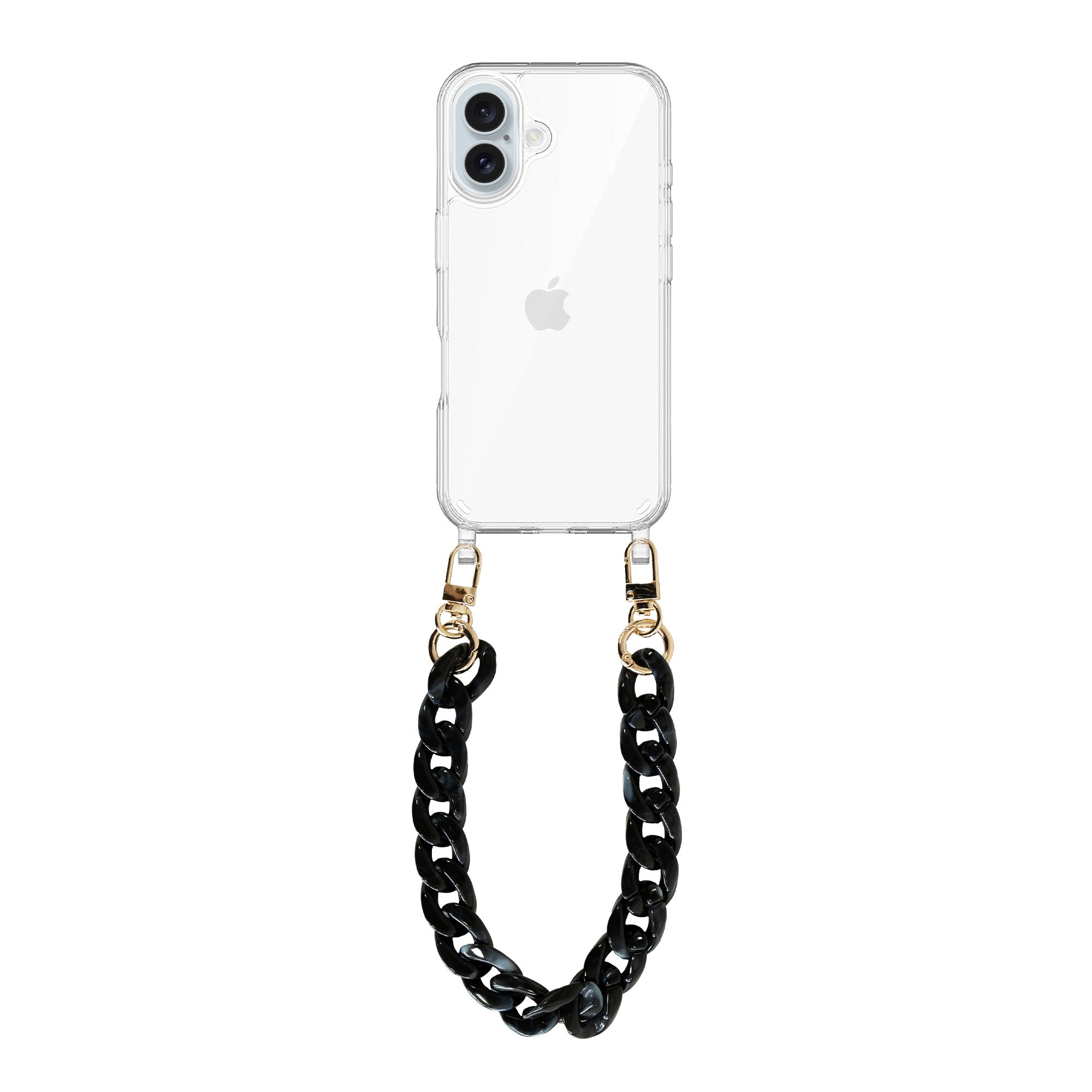 xoxo Wildhearts - iPhone 16 - Marble Black Transparant Cord Case - Short Cord