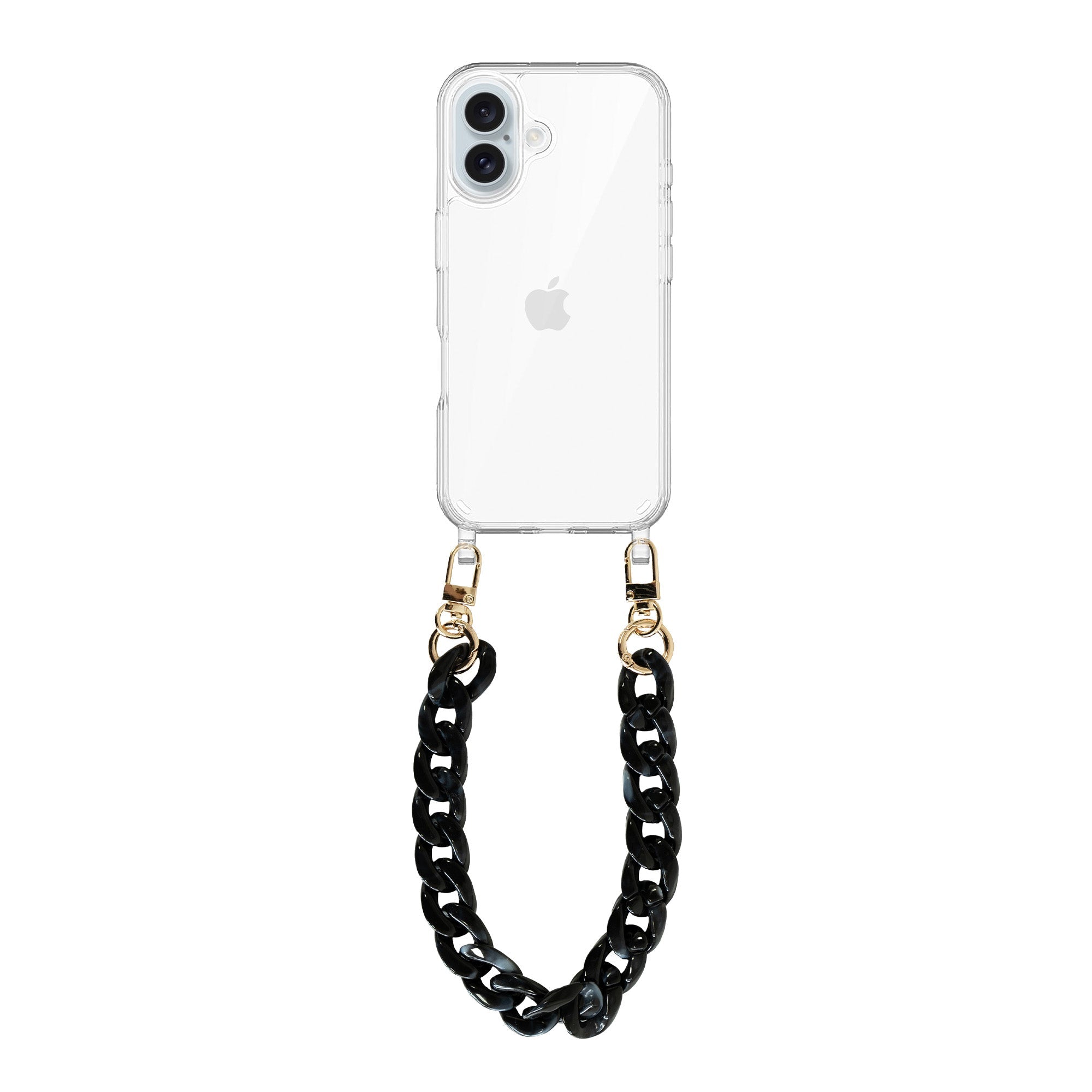 xoxo Wildhearts iPhone 17 - Marble Black Transparant Cord Case - Short Cord