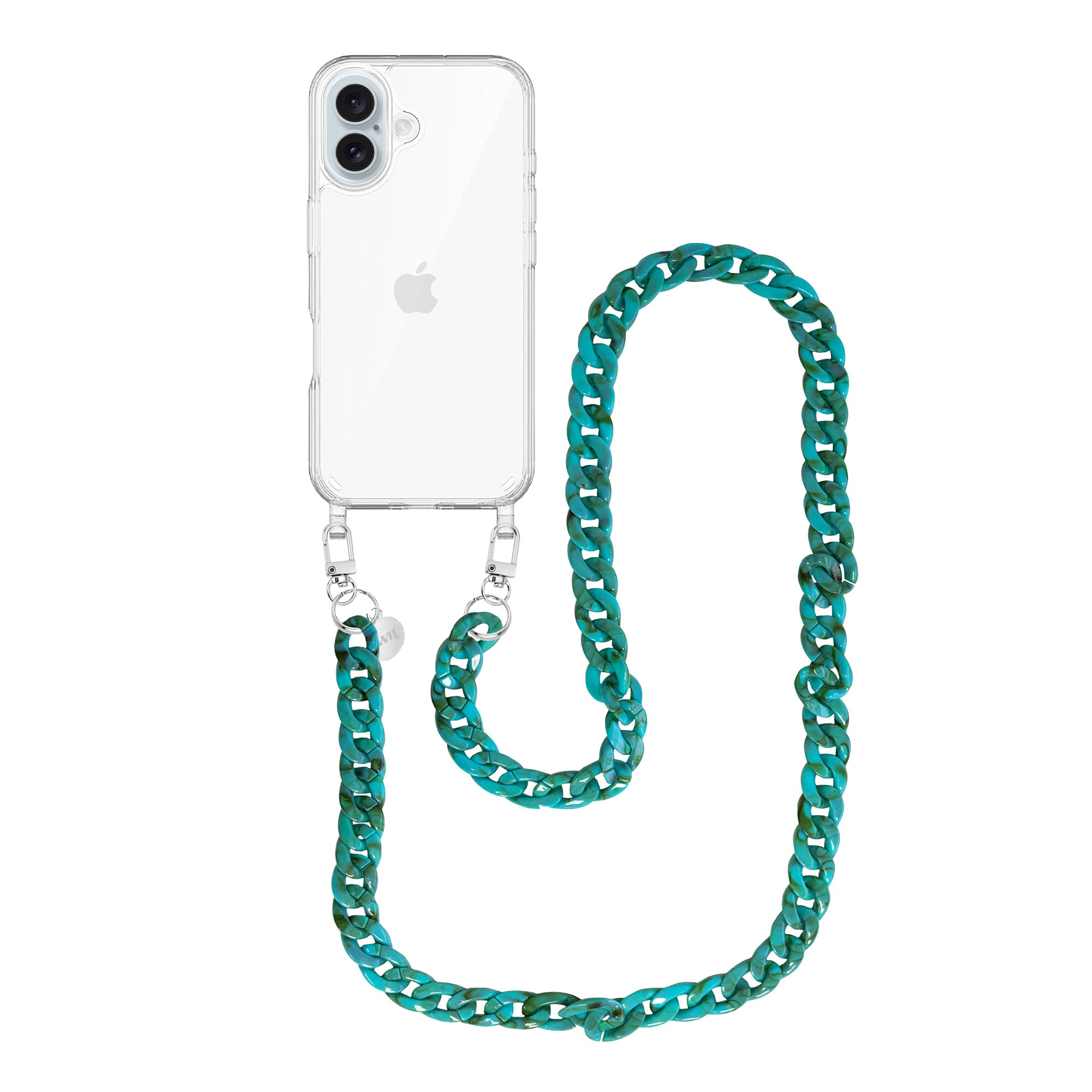 xoxo Wildhearts - iPhone 16 - Blue Ocean Transparant Cord Case - Long Cord
