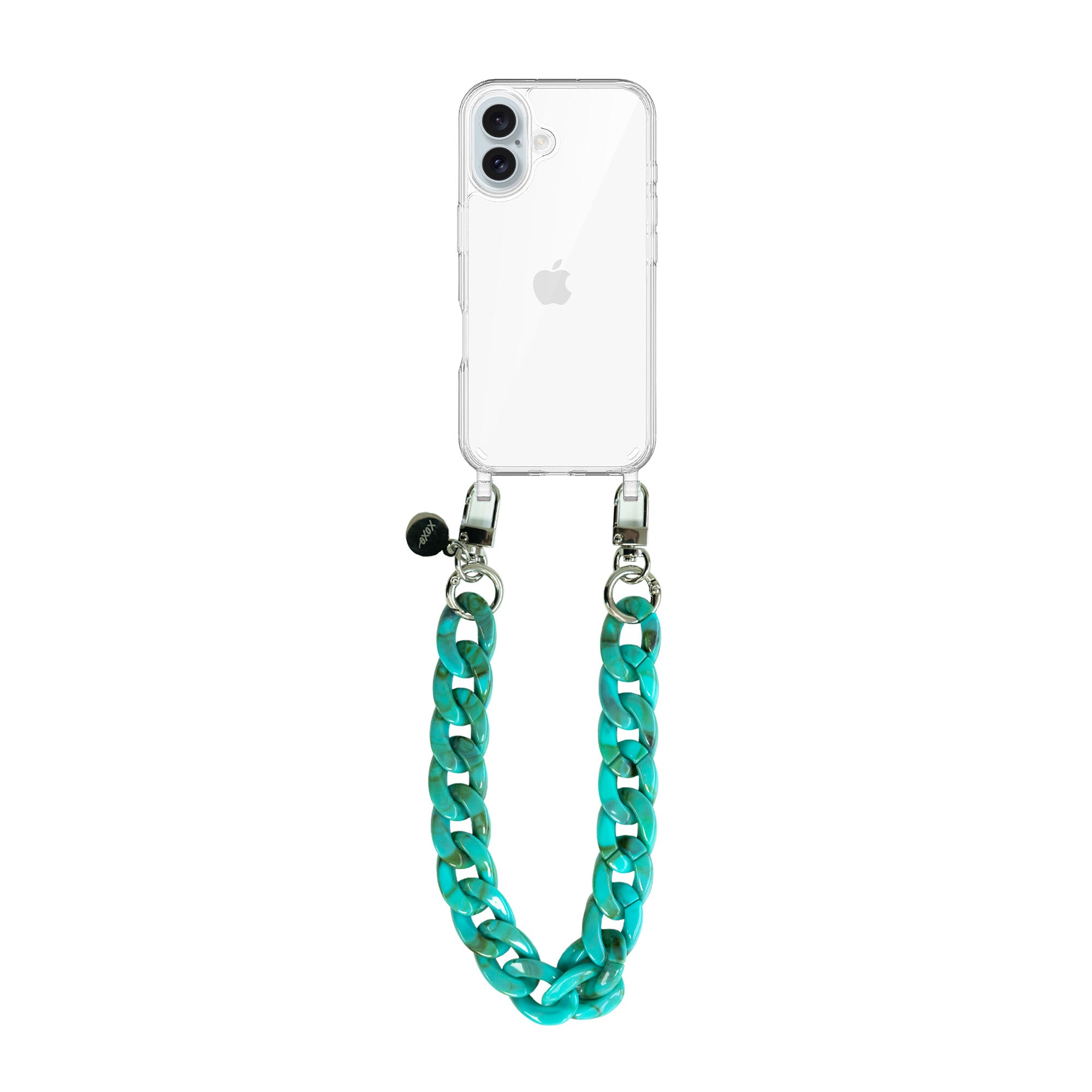 xoxo Wildhearts - iPhone 16 - Blue Ocean Transparant Cord Case - Short Cord