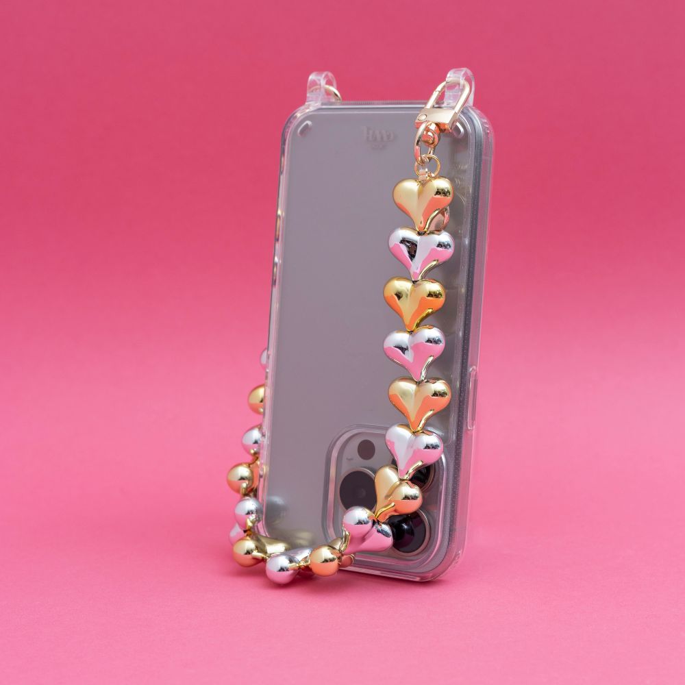 xoxo Wildhearts iPhone 17 Air - Funky Hearts (Gold & Silver) Transparant Cord Case