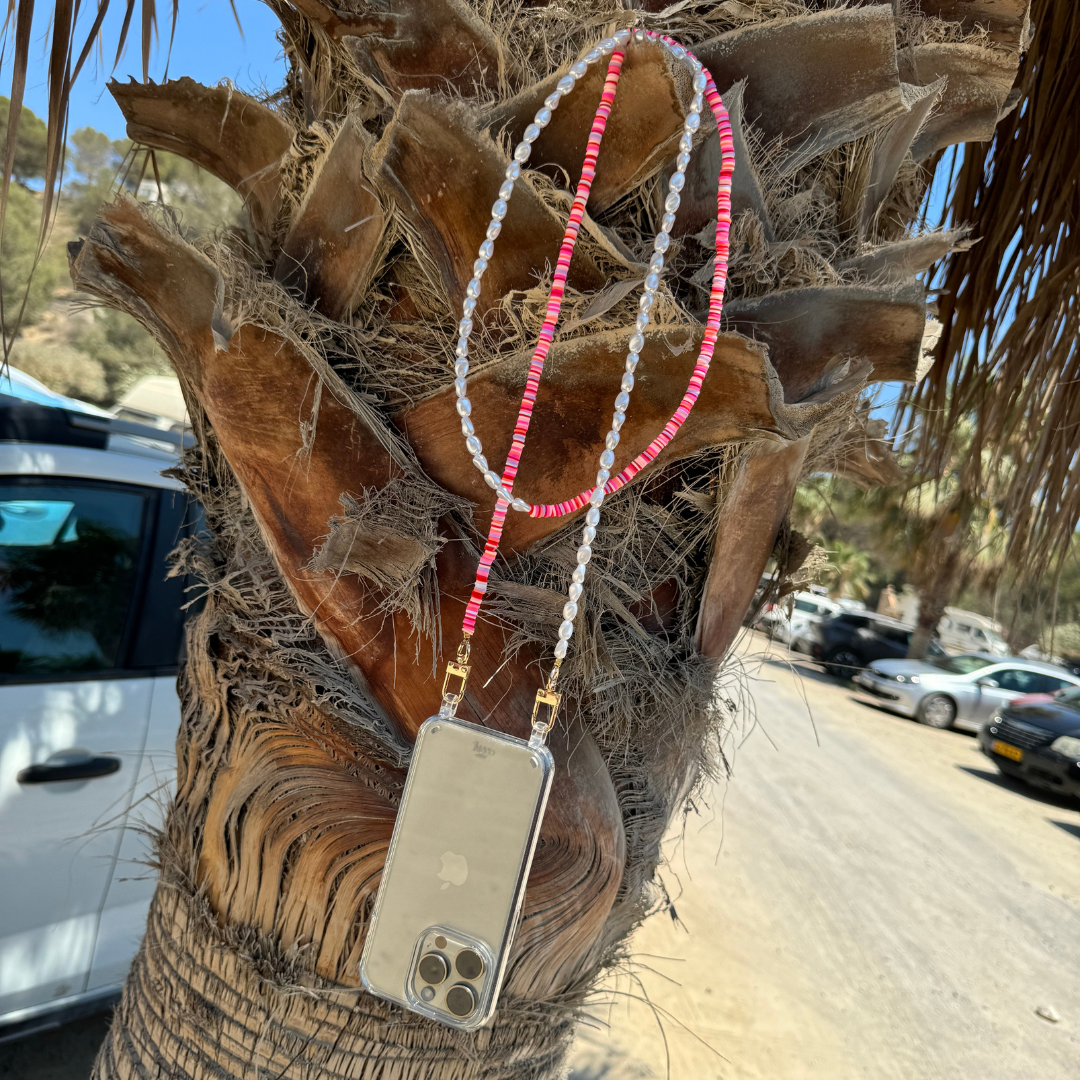 xoxo Wildhearts - iPhone 14 Pro - Island Girl Transparant Cord Case - Long Cord