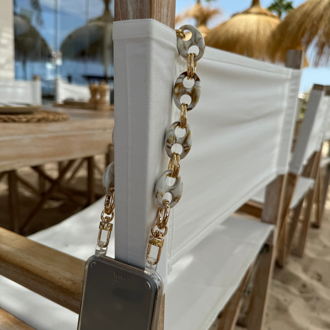 xoxo Wildhearts - iPhone 13 - Marble Creme Transparant Cord Case - Short Cord