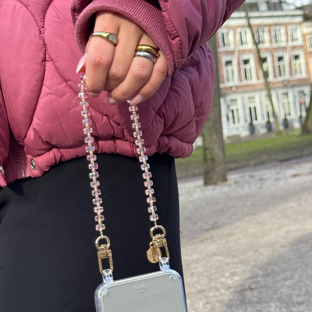 xoxo Wildhearts iPhone 17 - Crystal (Pink) Transparant Cord Case