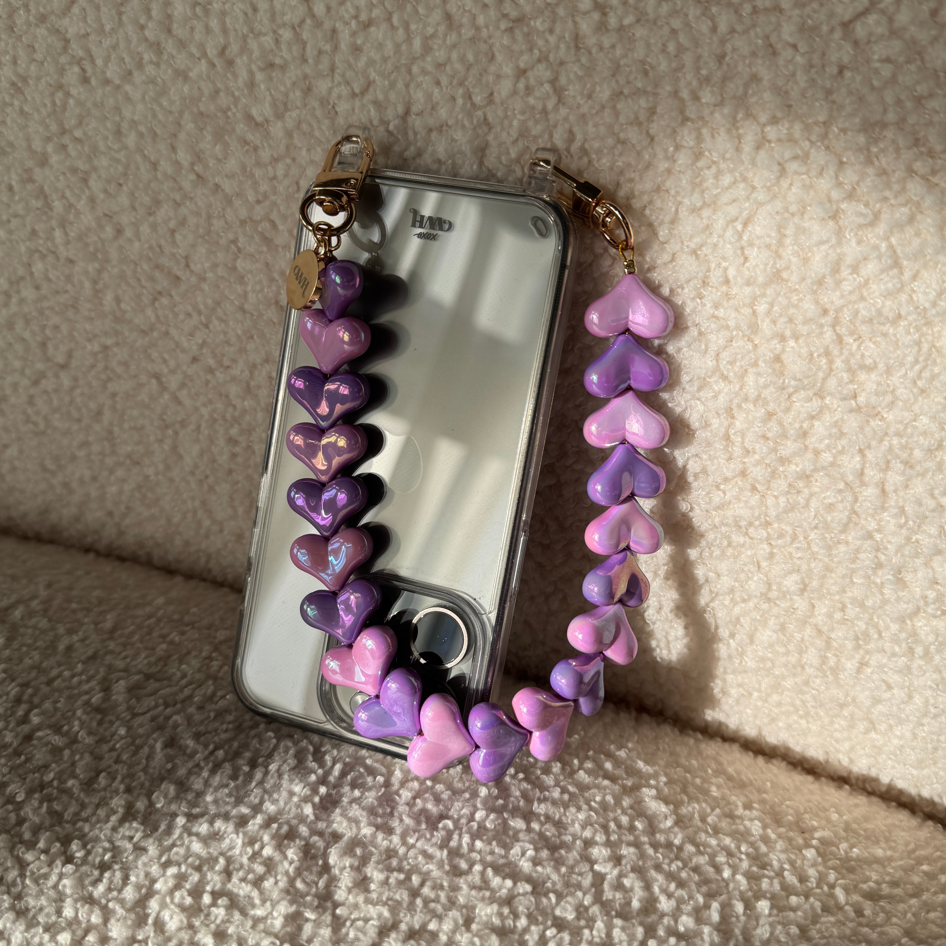 xoxo Wildhearts iPhone 17 - Funky Hearts (Pink & Purple Metallic) Transparant Cord Case