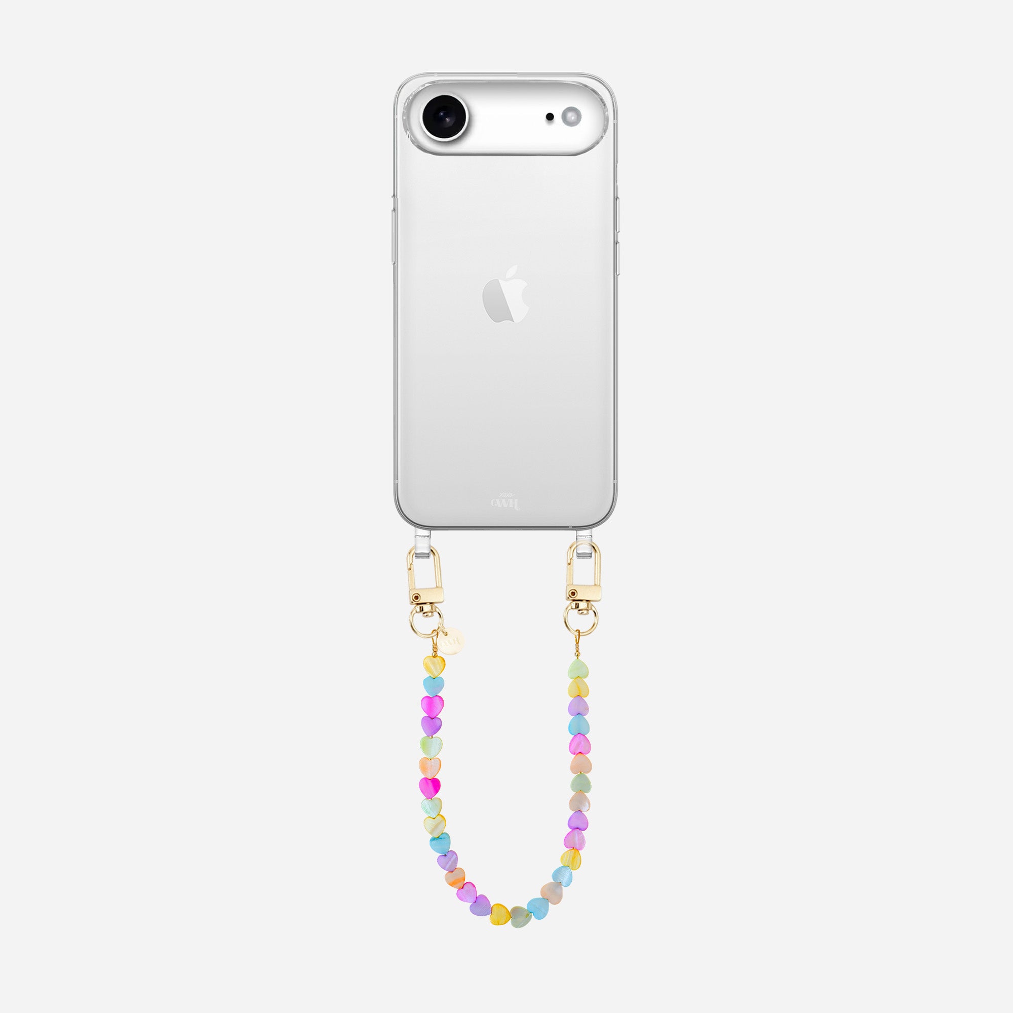 xoxo Wildhearts iPhone 17 Air - Shell Hearts (Rainbow) Transparant Cord Case - Short cord