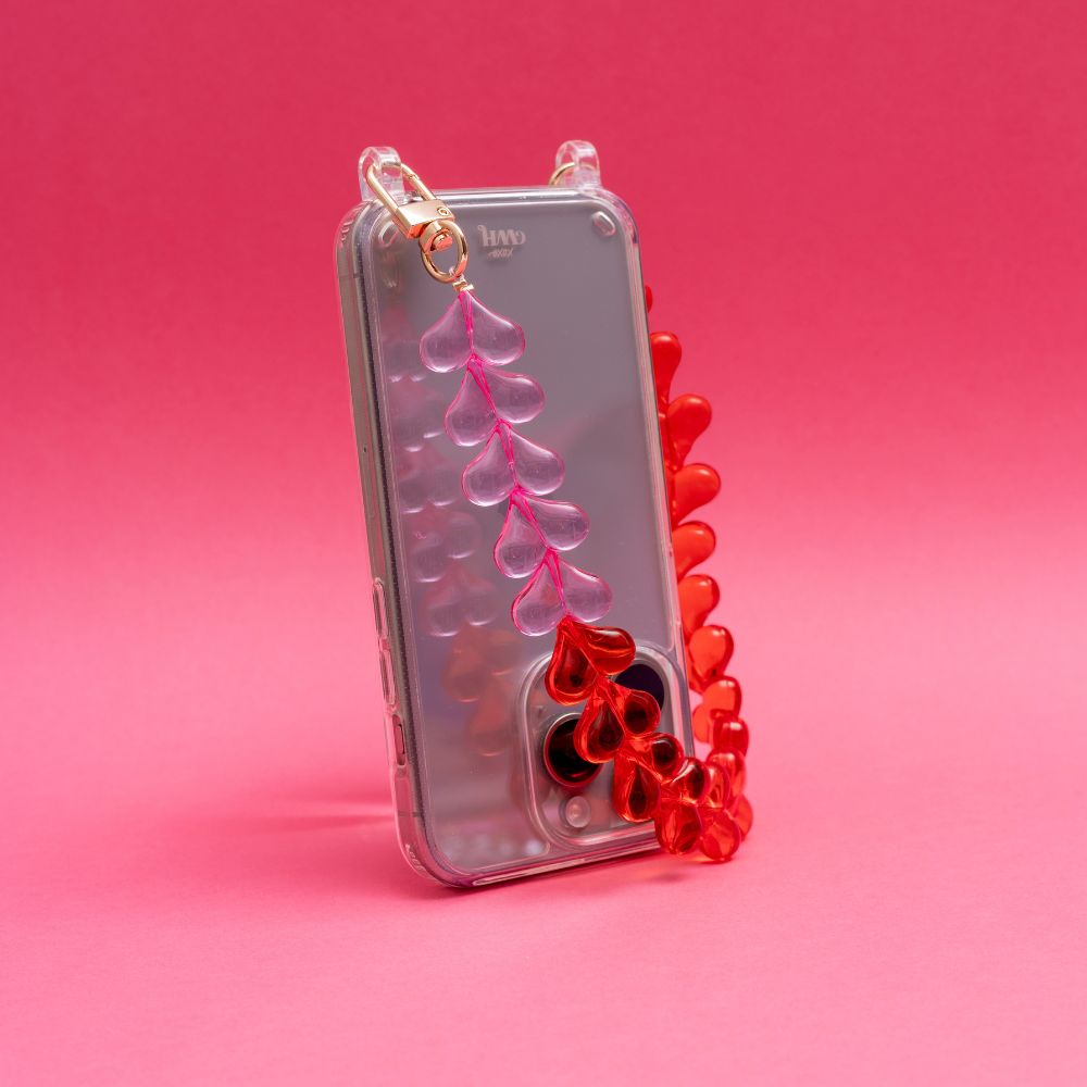 xoxo Wildhearts iPhone 17 Air - Funky Hearts (Transparent Pink & Red) Transparant Cord Case