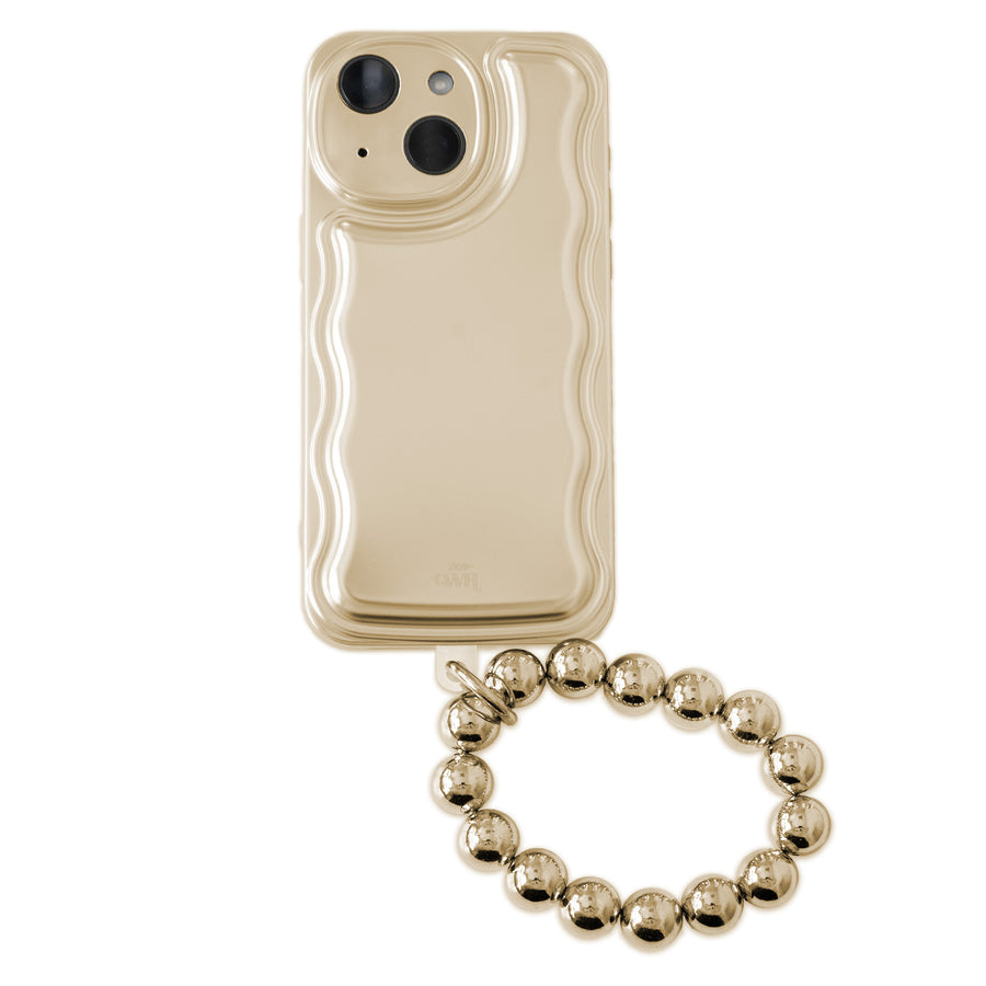 Wavy case Gold met Goldy beads (easy cord) - iPhone 15