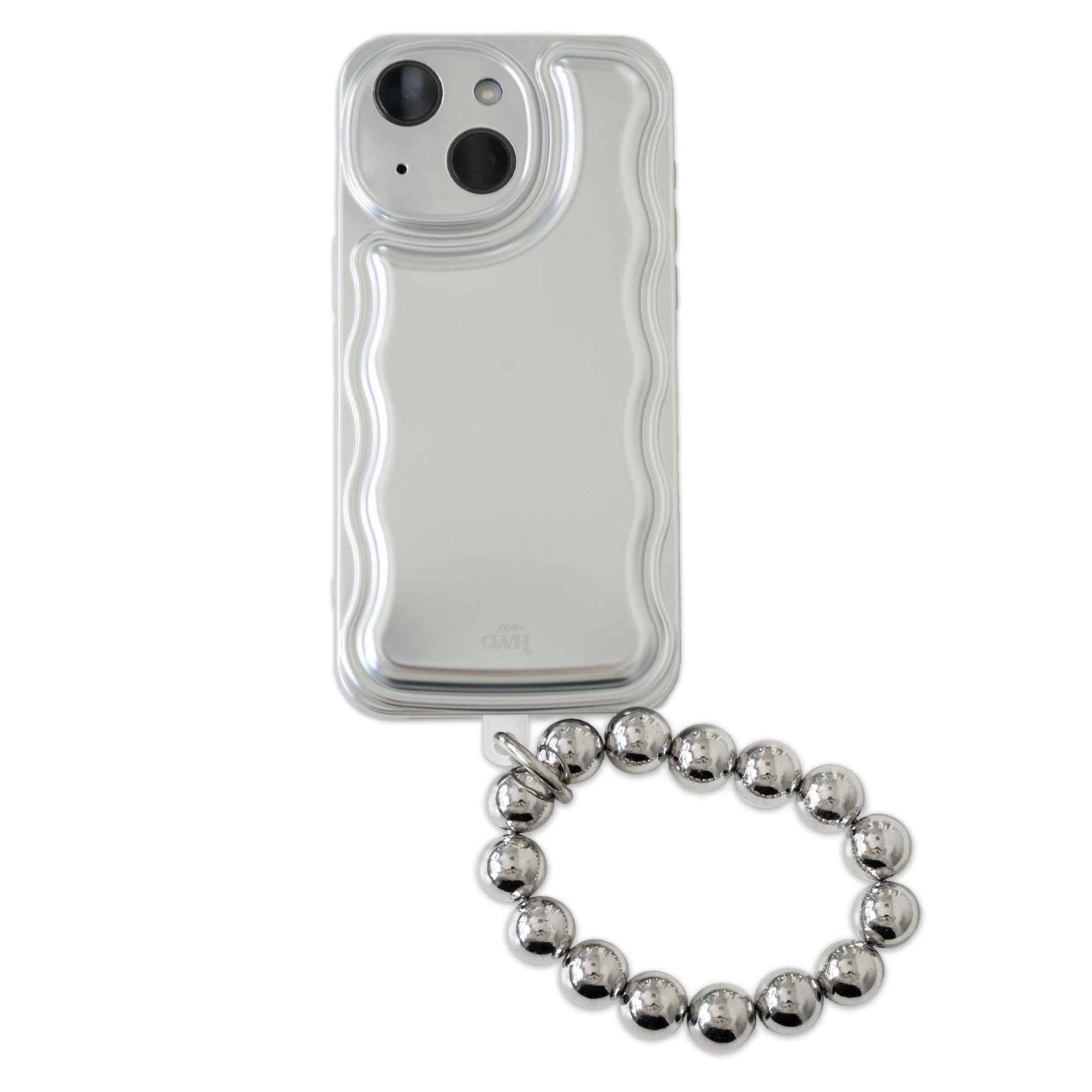 xoxo Wildhearts - Wavy case Silver met Silvery beads (easy cord) - iPhone 14