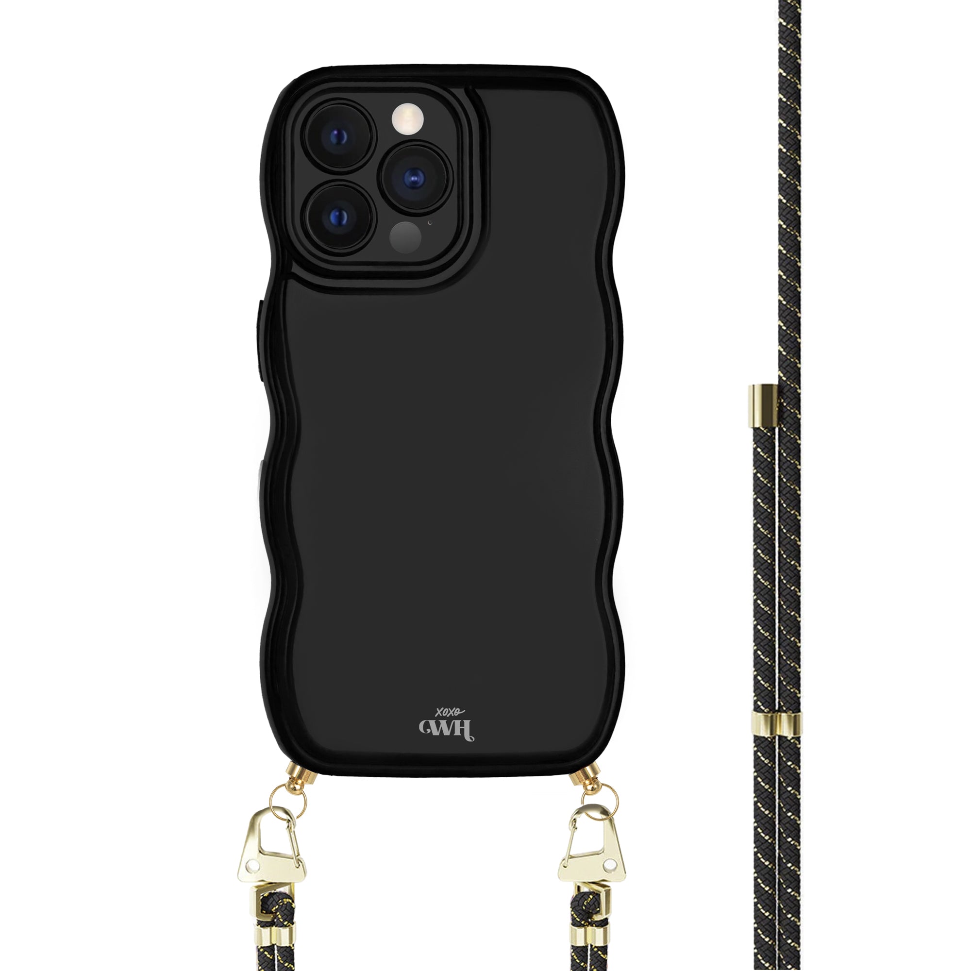 xoxo Wildhearts Glossy Wavy Cord Case Black - Gold Goddess - iPhone 12 Pro Max