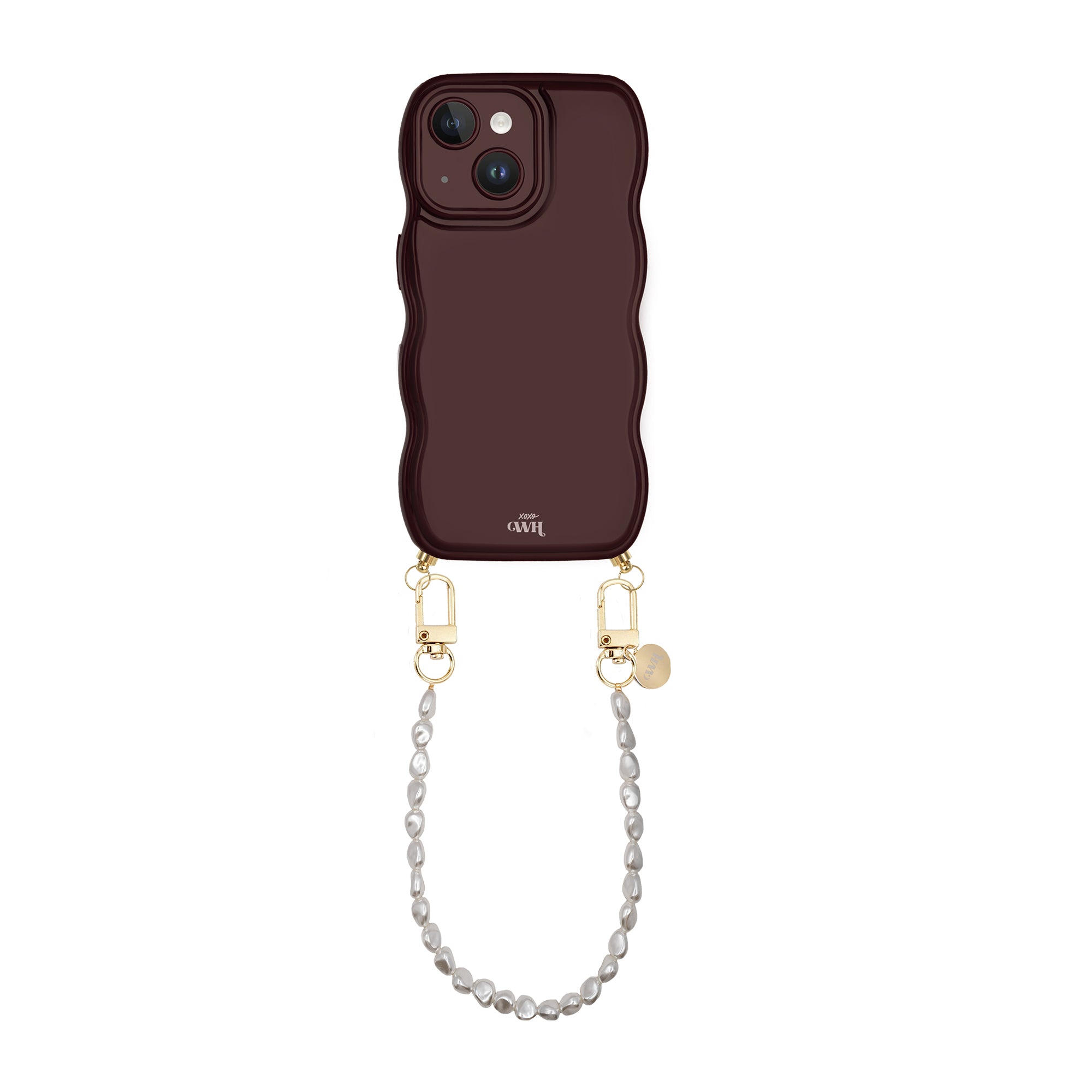 xoxo Wildhearts Glossy Wavy Cord Case Burgundy - Pearlfection (short) - iPhone 15 Plus