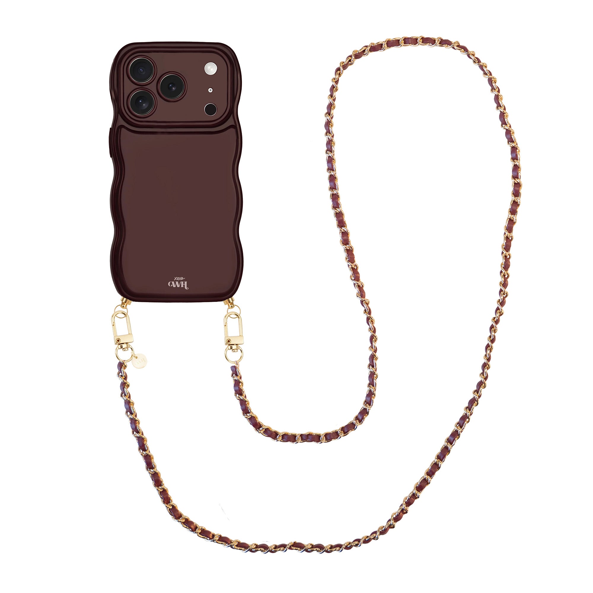 xoxo Wildhearts Glossy Wavy Cord Case Burgundy - Classic Chain Burgundy (long) - iPhone 17 Pro