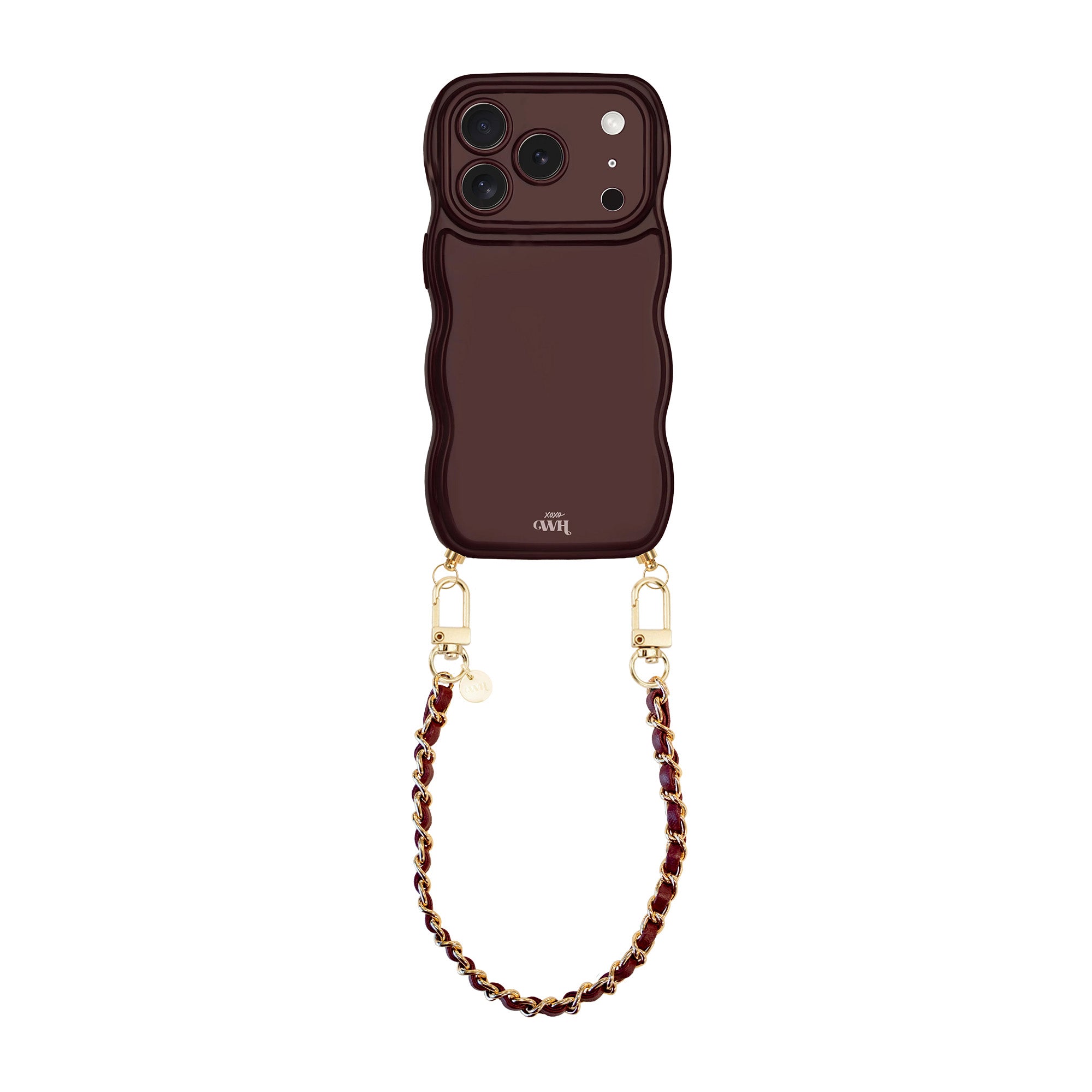 xoxo Wildhearts Glossy Wavy Cord Case Burgundy - Classic Chain Burgundy (short) - iPhone 17 Pro