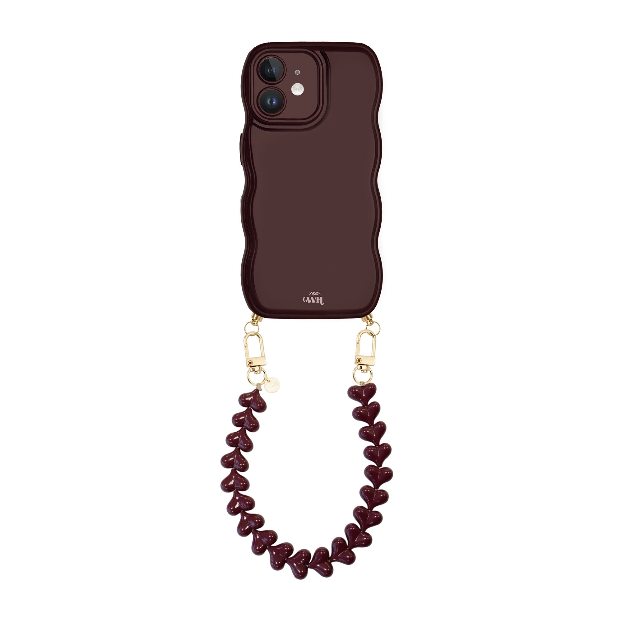 xoxo Wildhearts Glossy Wavy Cord Case Burgundy - Funky Hearts (Burgundy) - iPhone 11