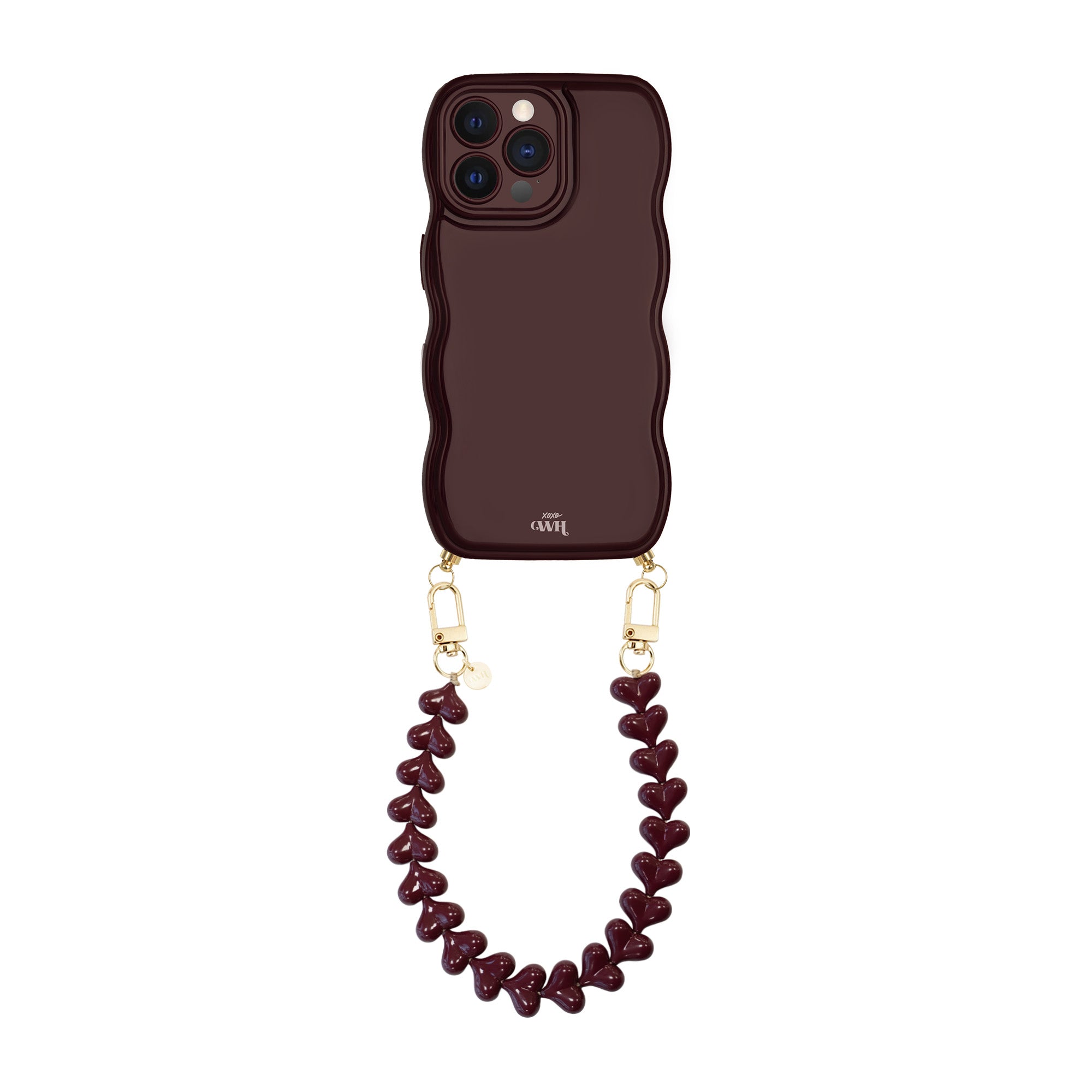 xoxo Wildhearts Glossy Wavy Cord Case Burgundy - Funky Hearts (Burgundy) - iPhone 12 Pro