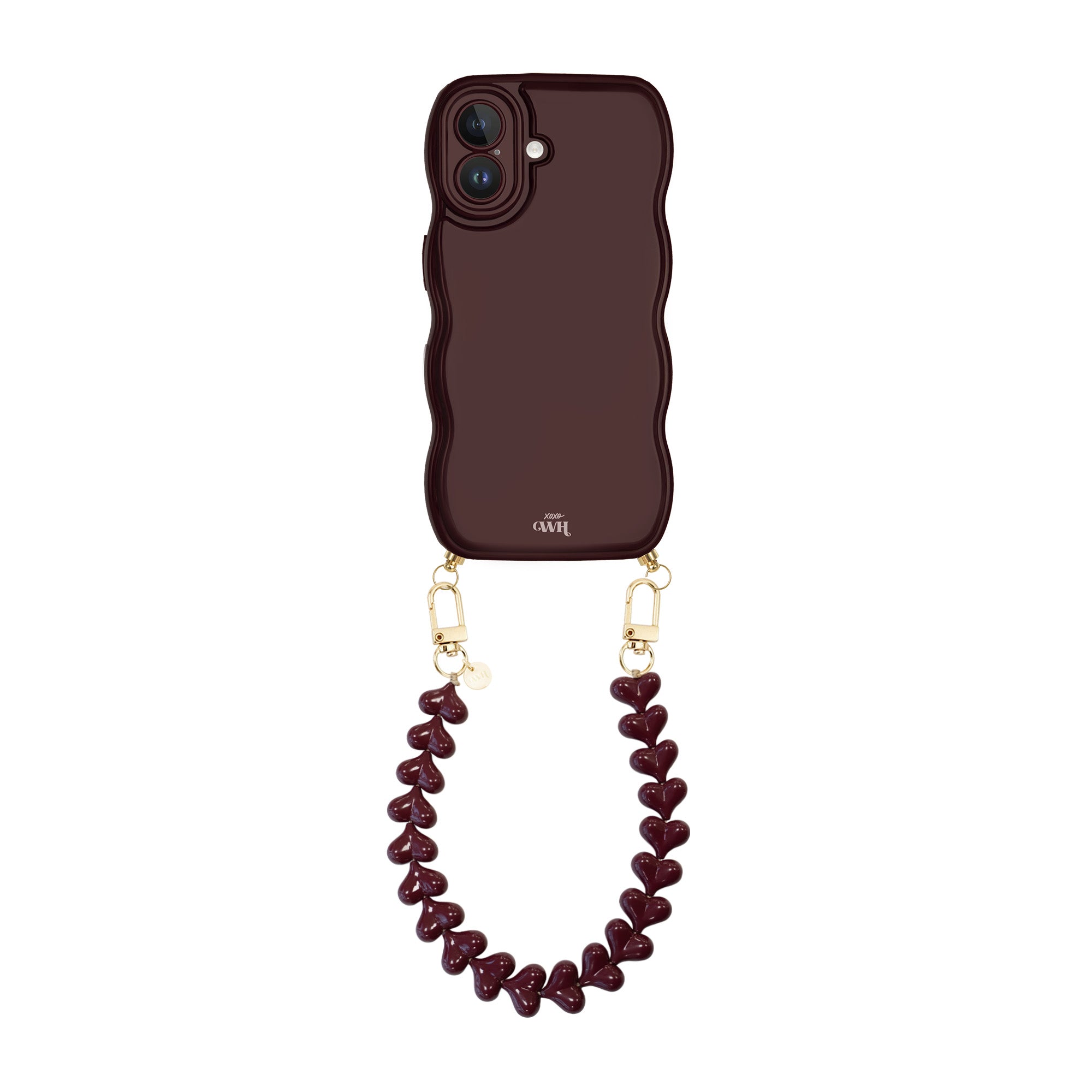 xoxo Wildhearts Glossy Wavy Cord Case Burgundy - Funky Hearts (Burgundy) - iPhone 16