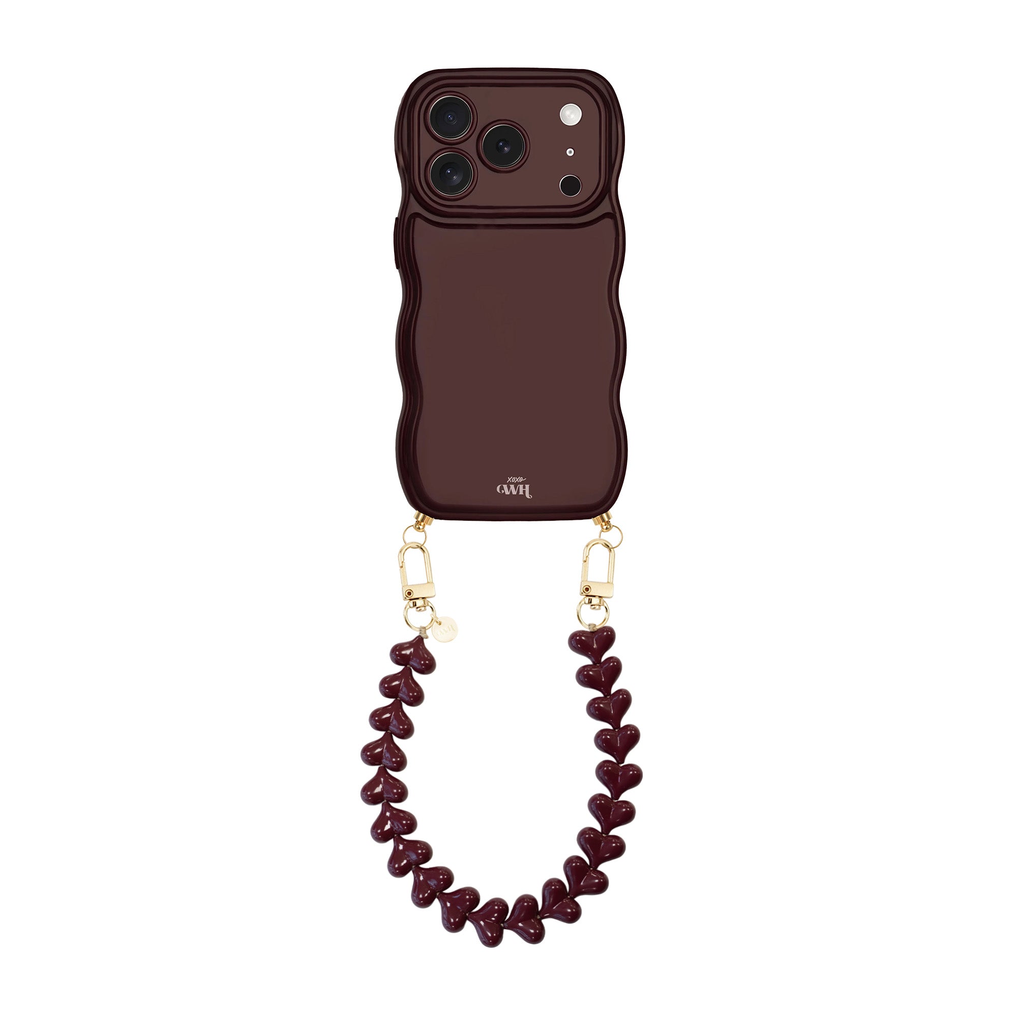 xoxo Wildhearts Glossy Wavy Cord Case Burgundy - Funky Hearts (Burgundy) - iPhone 17 Pro